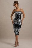 Azure Silver Sequin Strappy Midi Dress