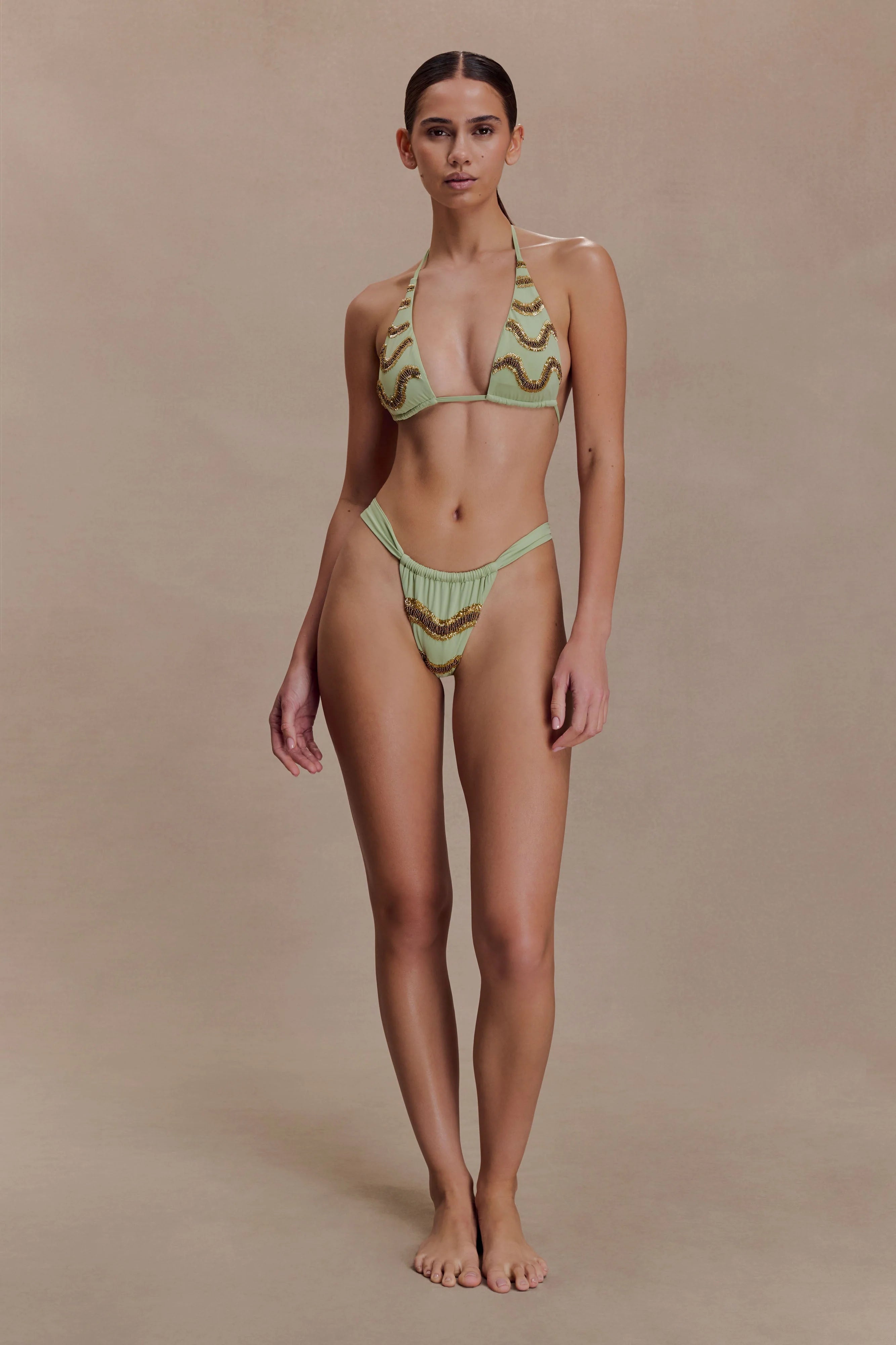 Robyn Beaded Triangle Bikini Top Sage