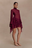 Nimah Chiffon Ruffle Mini Dress Wine
