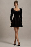 Shirley Black Velvet Sweetheart Puff Sleeve Mini Dress