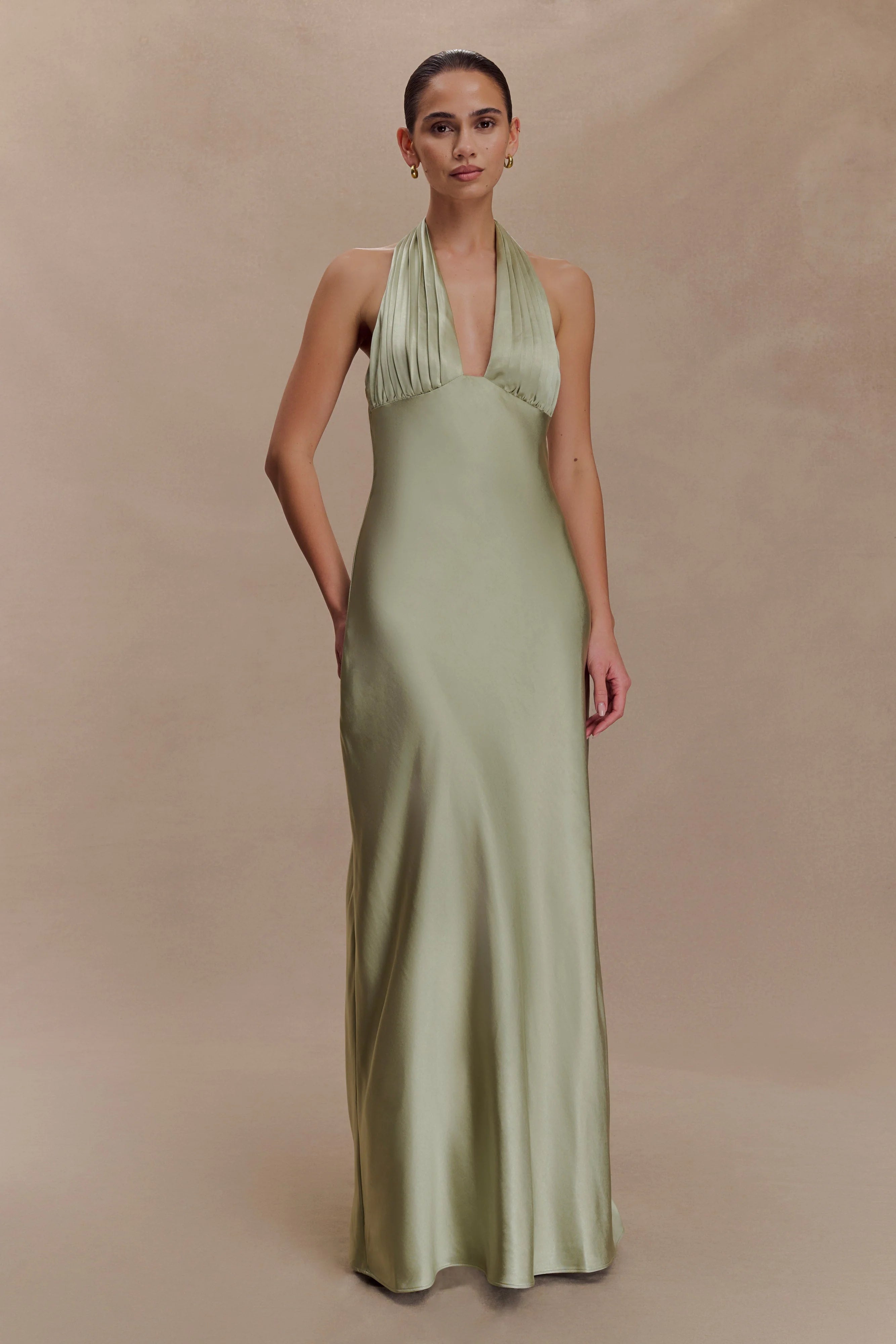 Alice Satin Halter Maxi Dress Sage