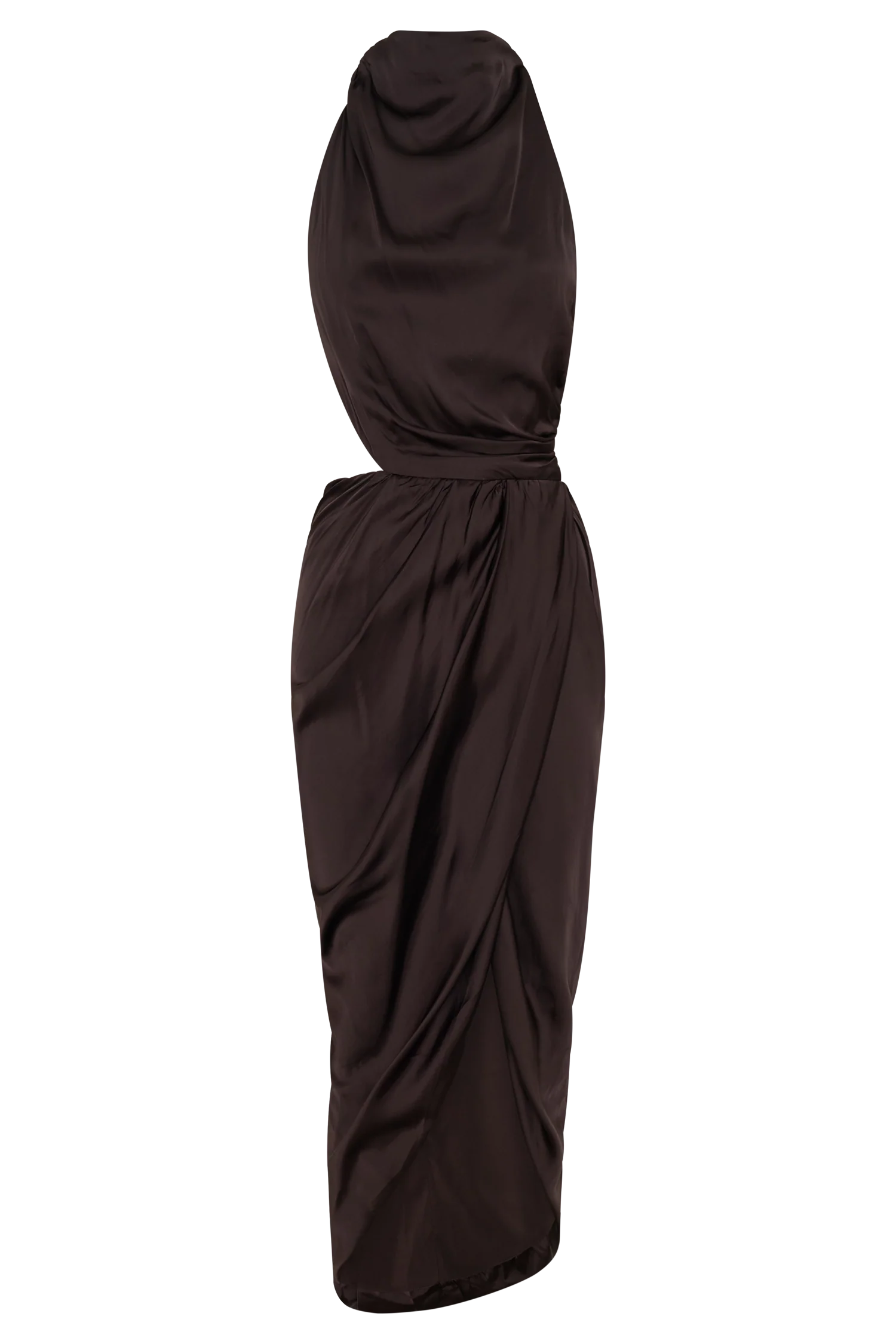 Aveline Draped Halter Midi Dress Dark Chocolate