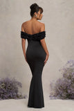 Inflorescence Black Mesh Floral Bardot Maternity Maxi Dress