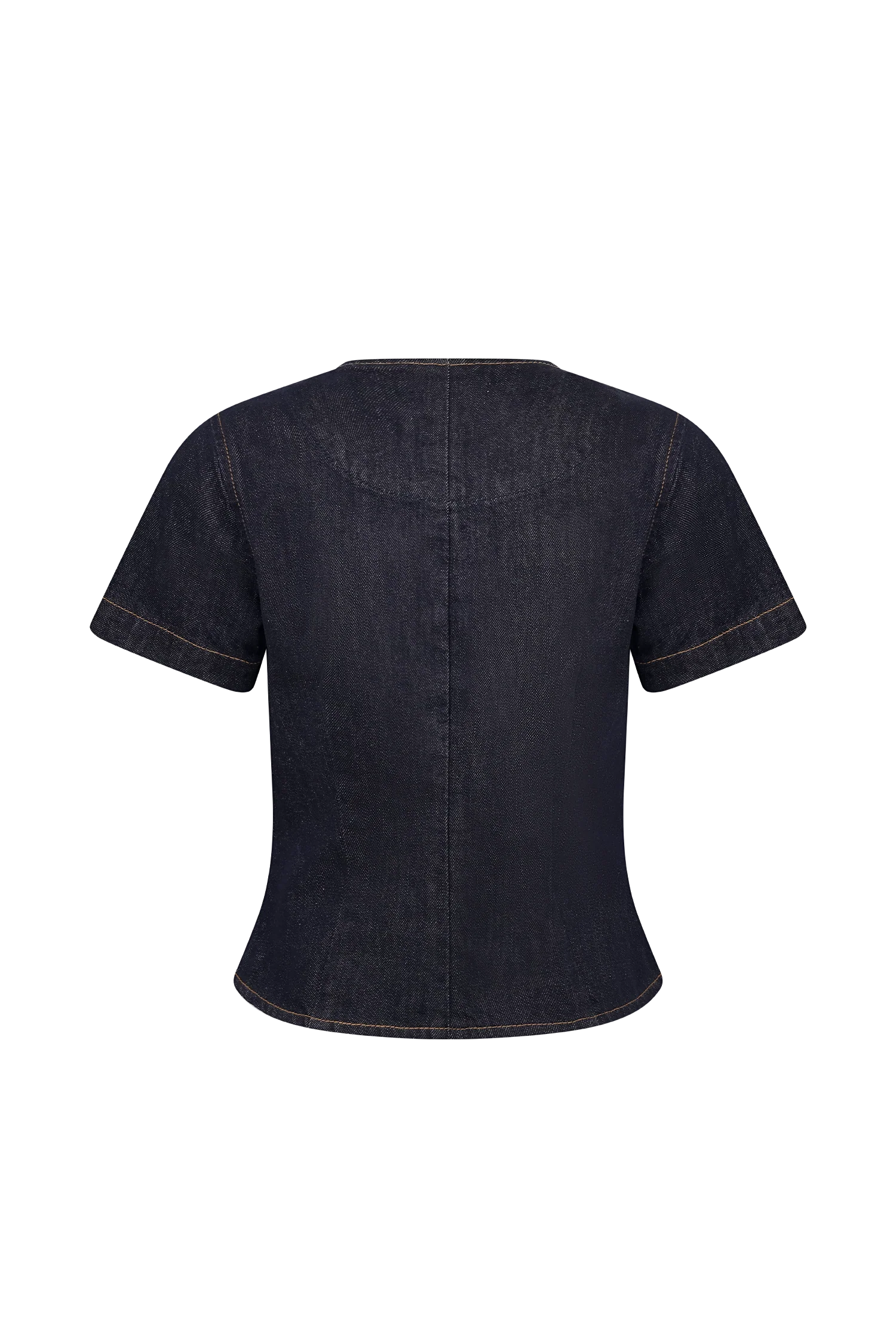 Bethany Short Sleeve Buttoned Denim Top Washed Indigo Blue