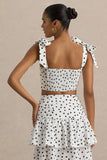 Lumen White Polka Dot Corset Sweetheart Top With Bow Straps