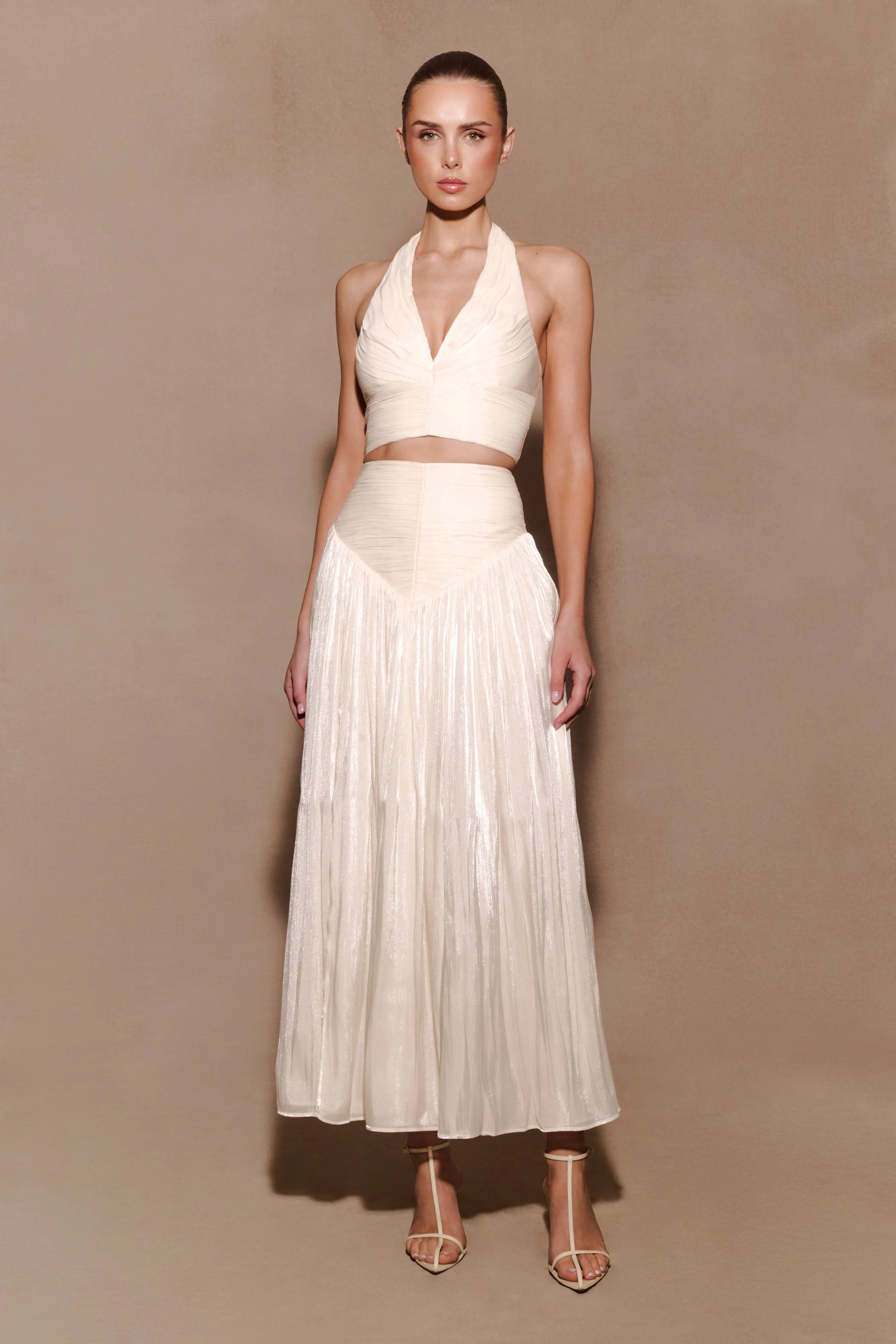 Makena Gathered V Neck Top Opal White