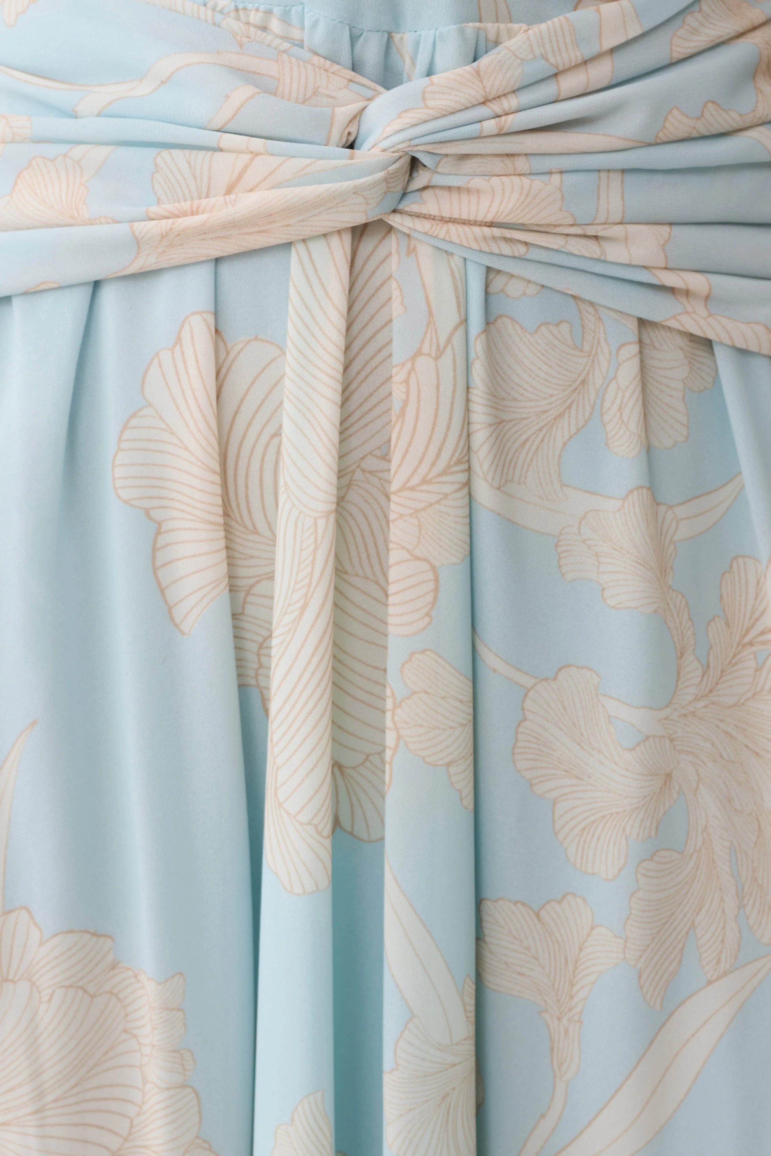 Cyra Plunge Chiffon Midi Dress Blue Floral Print