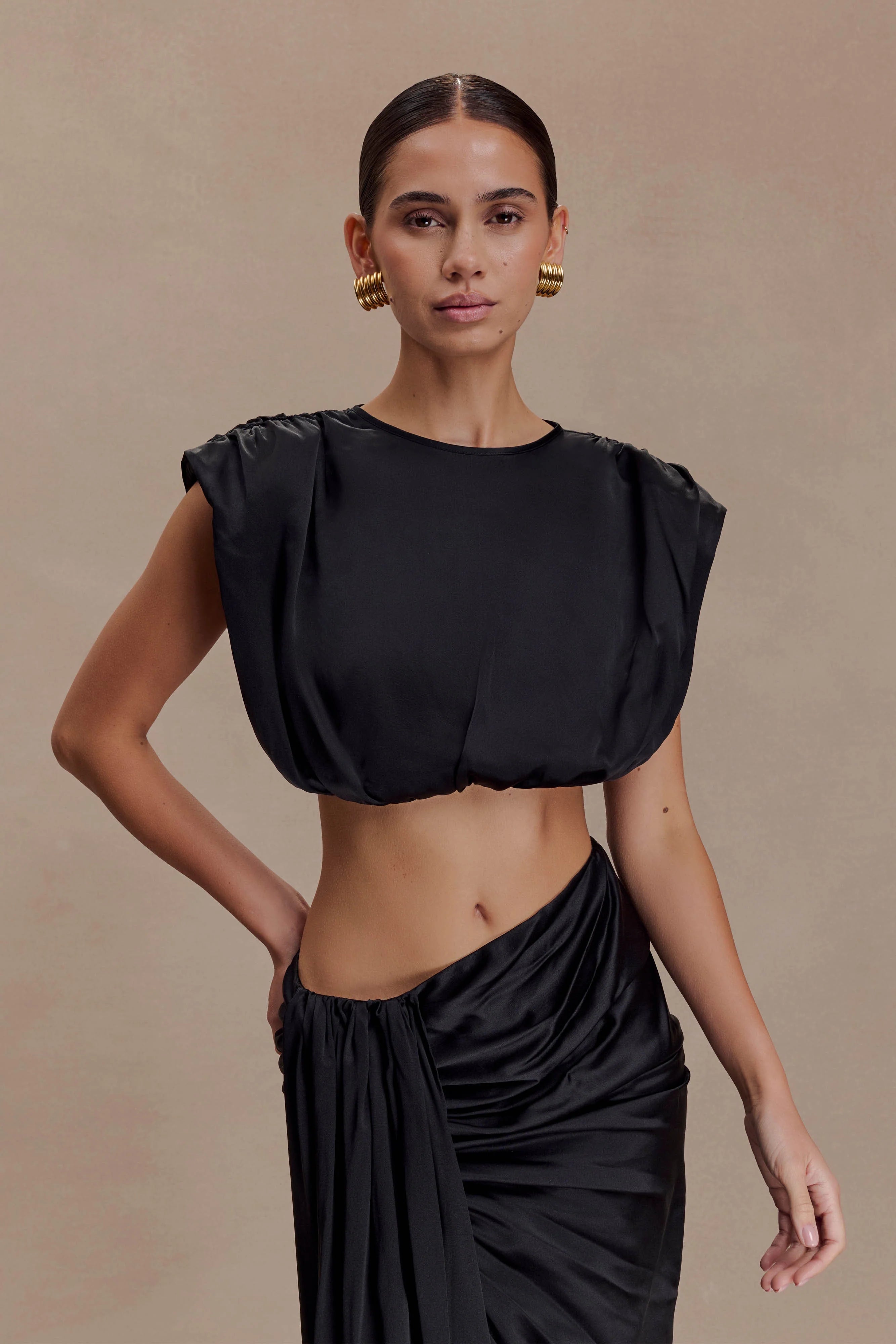 Zendaya Silk Crop Top Black