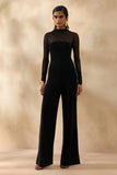 Emeria Black High Neck Jumpsuit With Long Mesh Sleeves