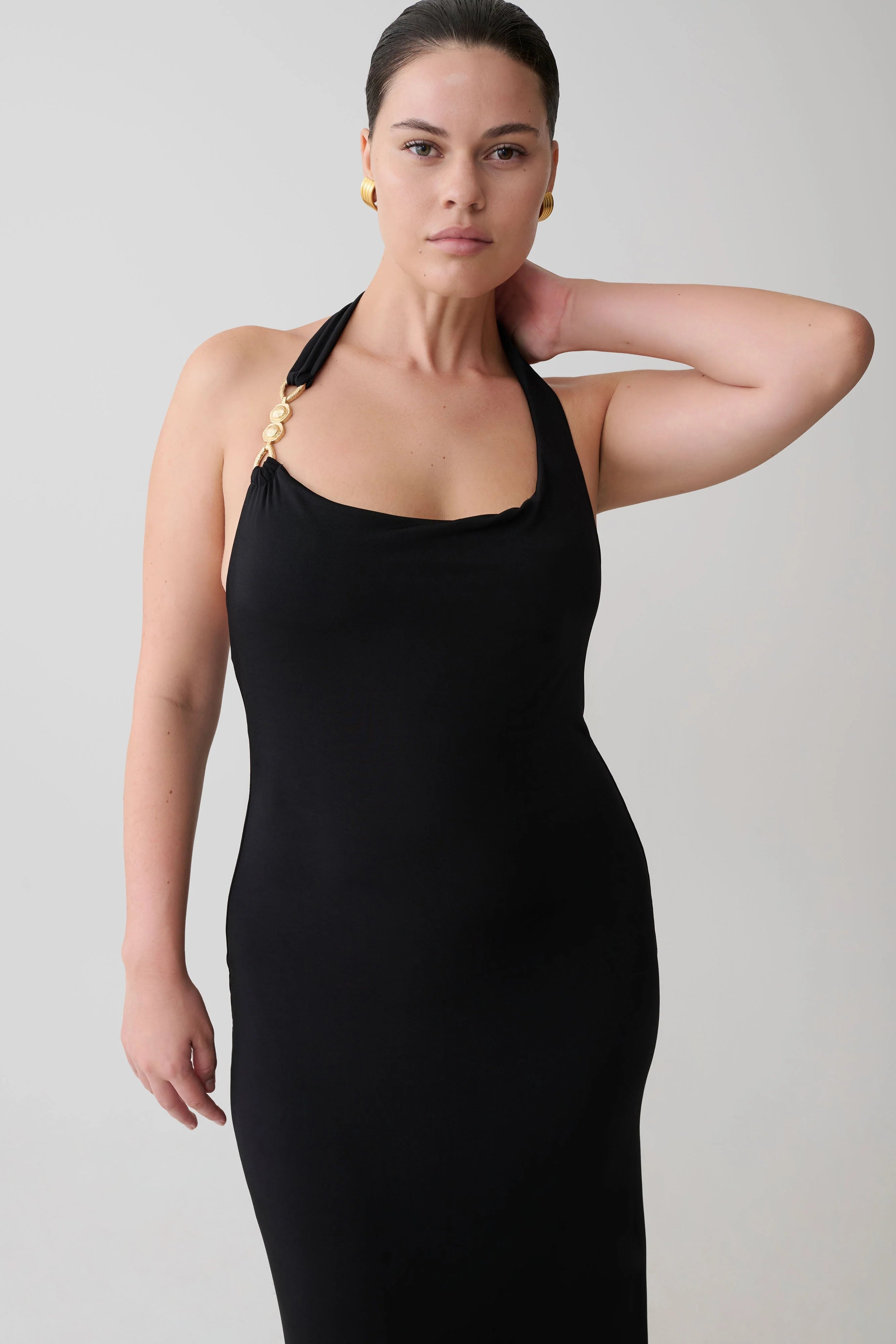 Khanh Slinky Halter Maxi Dress Black