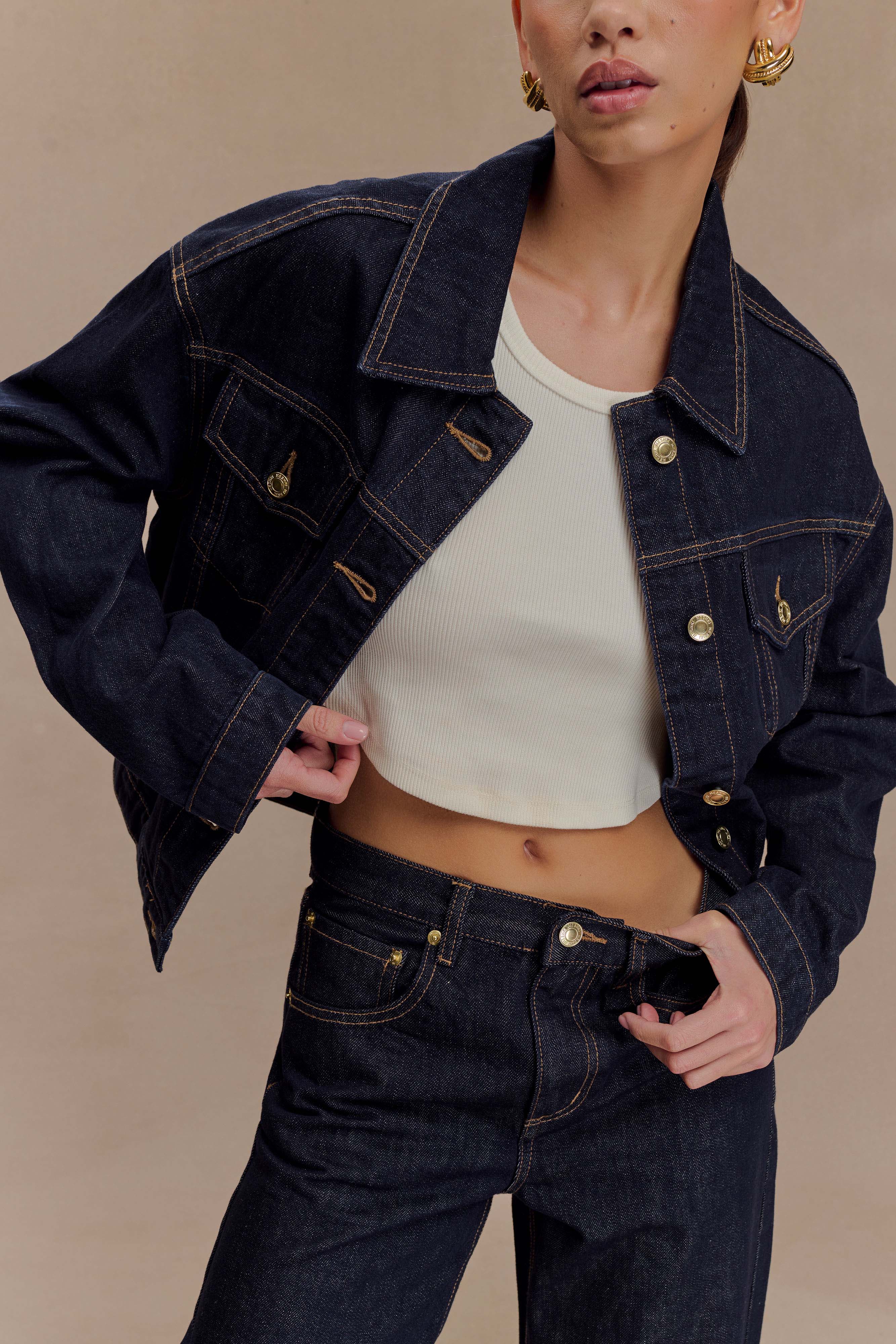 Kirra Cinched Denim Jacket Washed Indigo Blue