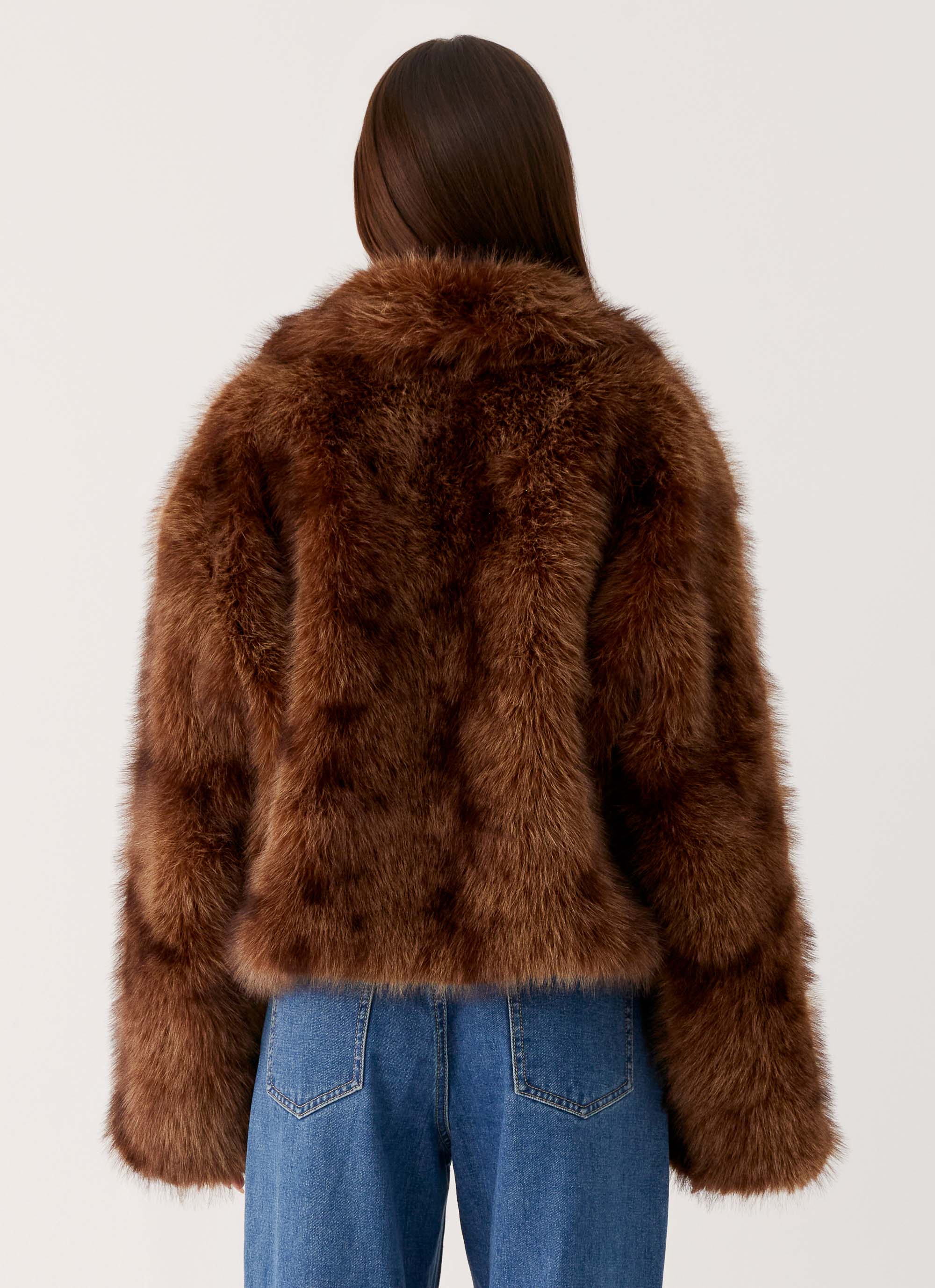 Miccy Cropped Faux Fur Coat Chocolate