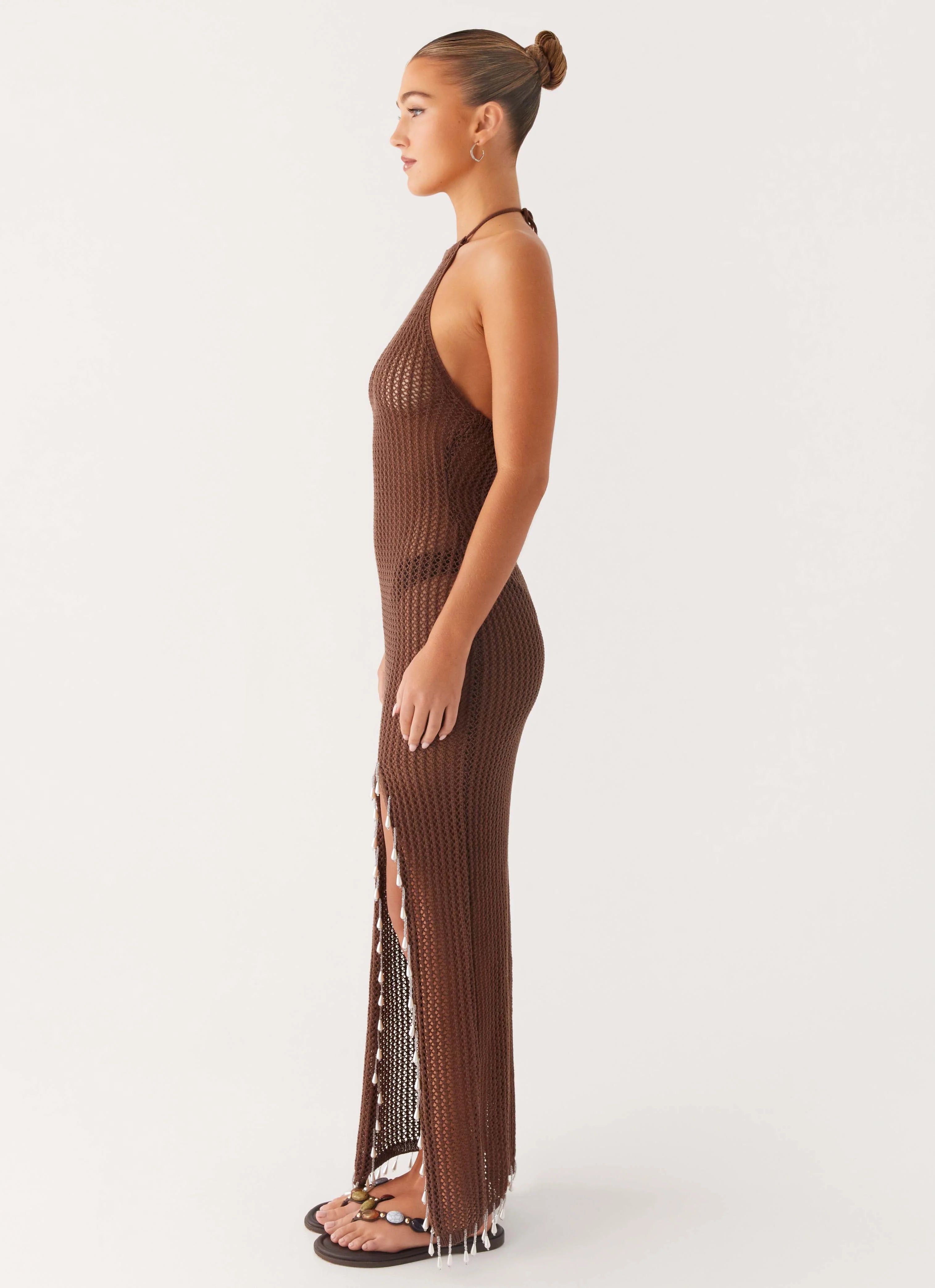 Fennella Beaded Maxi Dress Chocolate