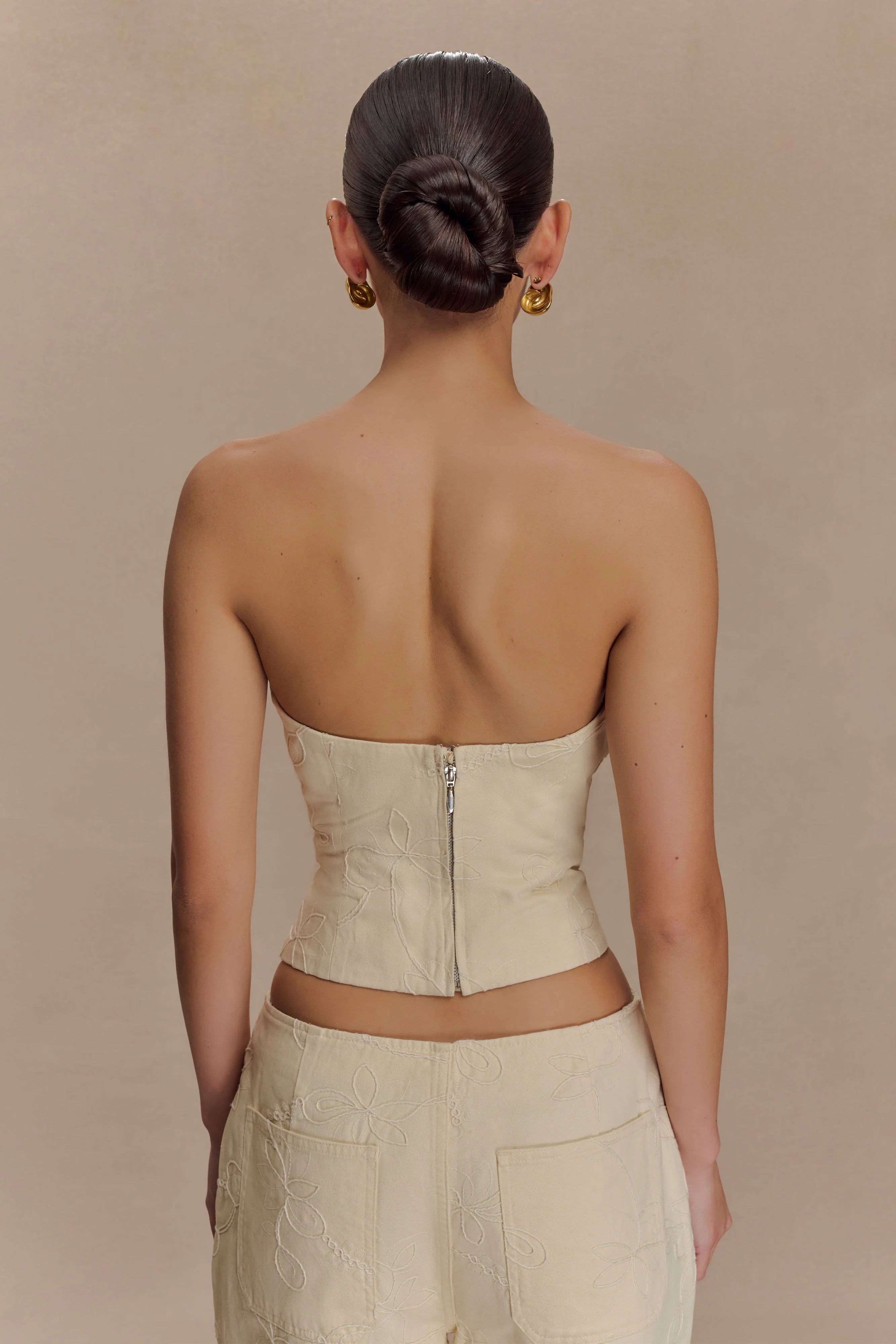 Ebony Embroidered Denim Corset Cream