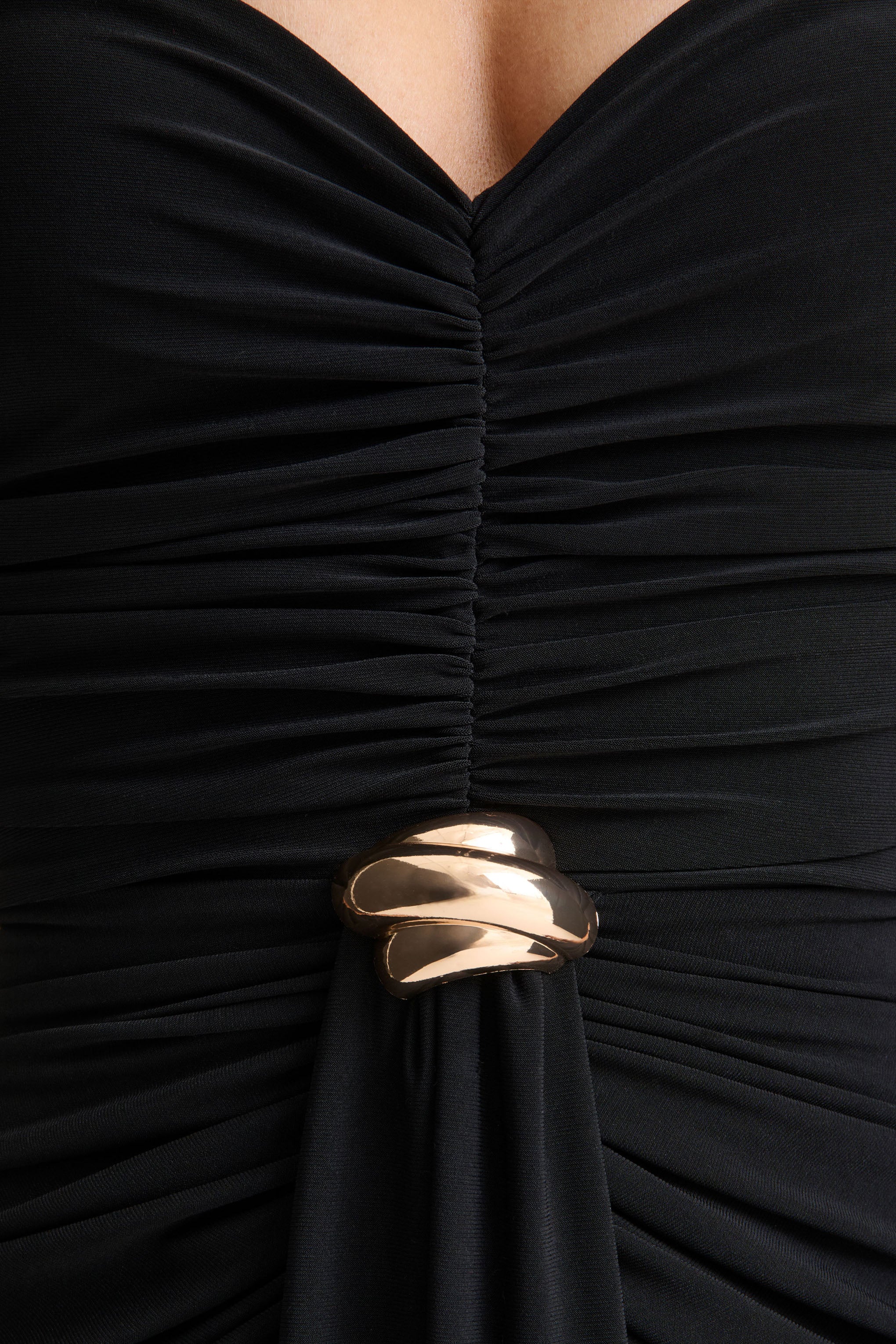 Beverly Black Bandeau Maxi Dress With Gathered Detailing