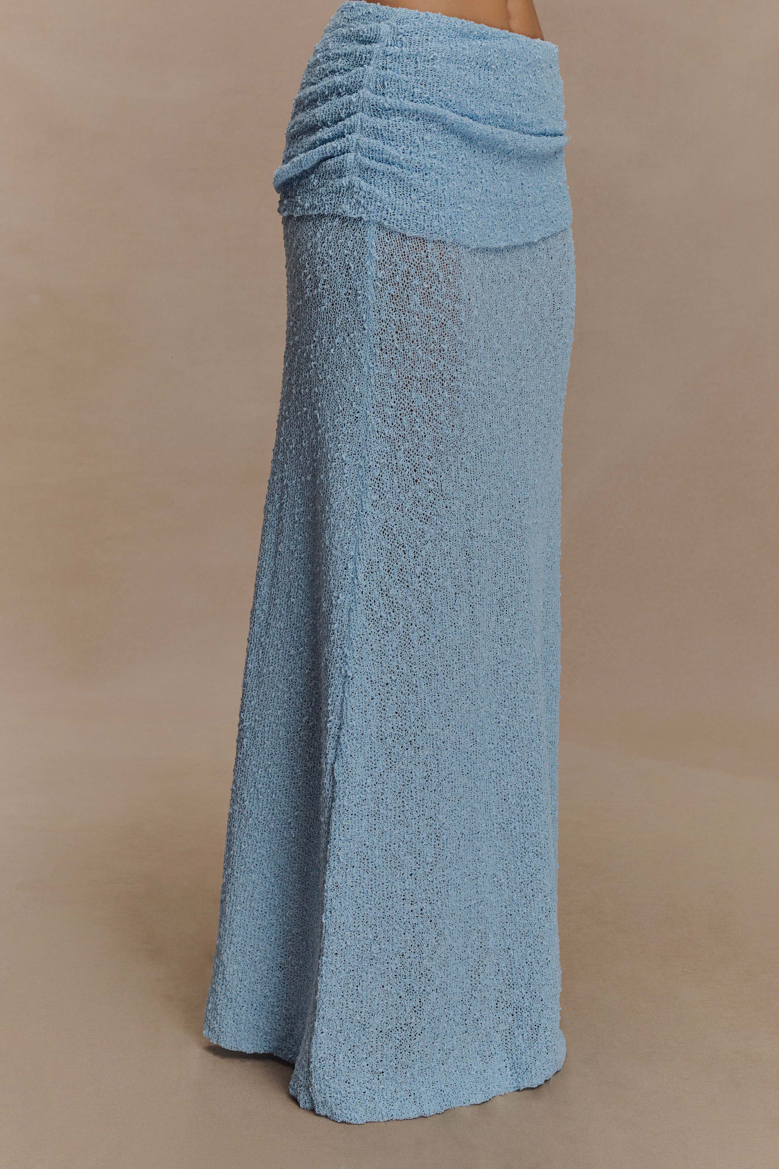 Petra Ruched Knit Maxi Skirt Light Blue