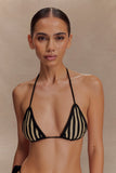 Corrie Crochet Tie Up Bikini Top Black And Neutral Stripe