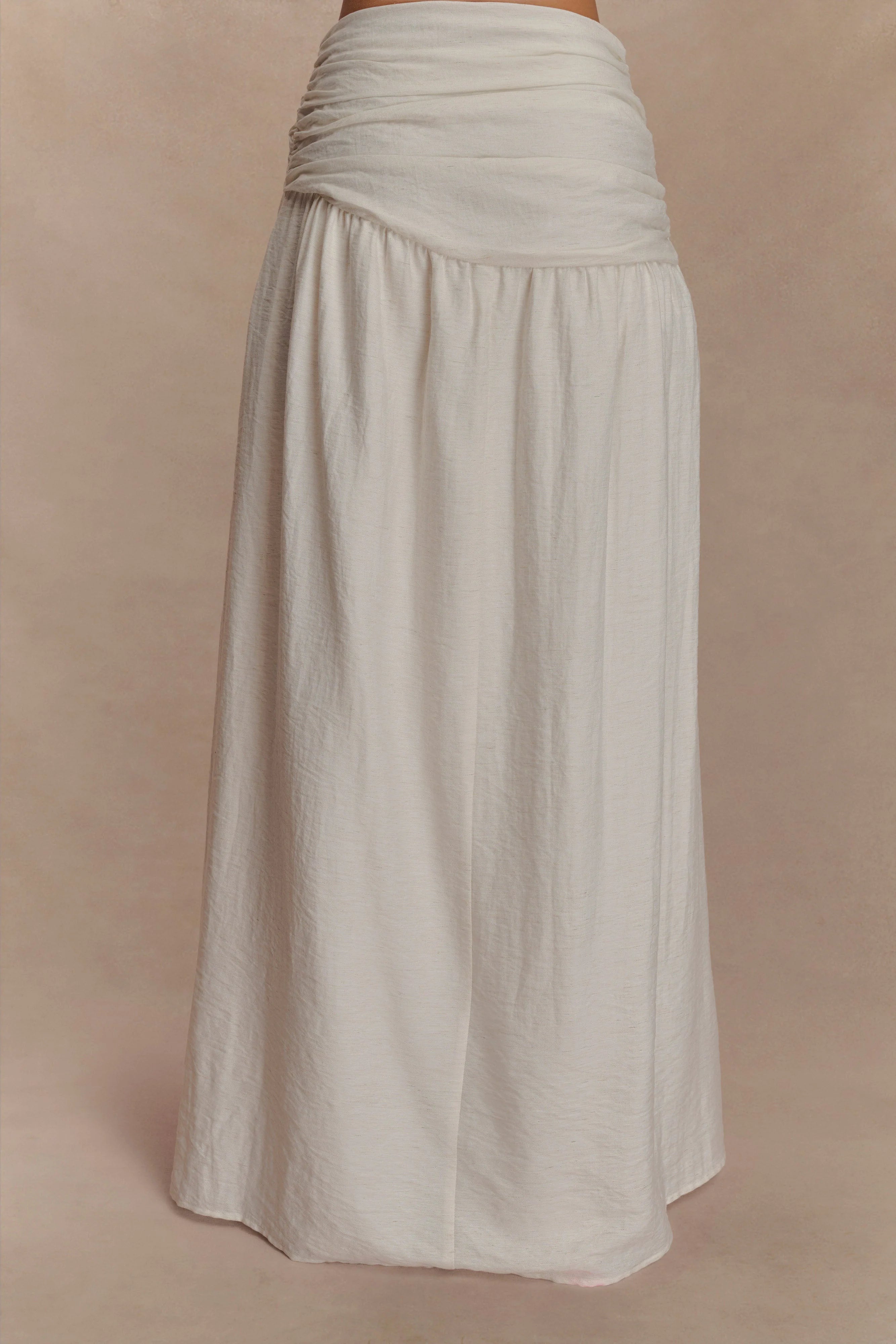 Scottie Gathered Linen Knot Maxi Skirt Oat Marle