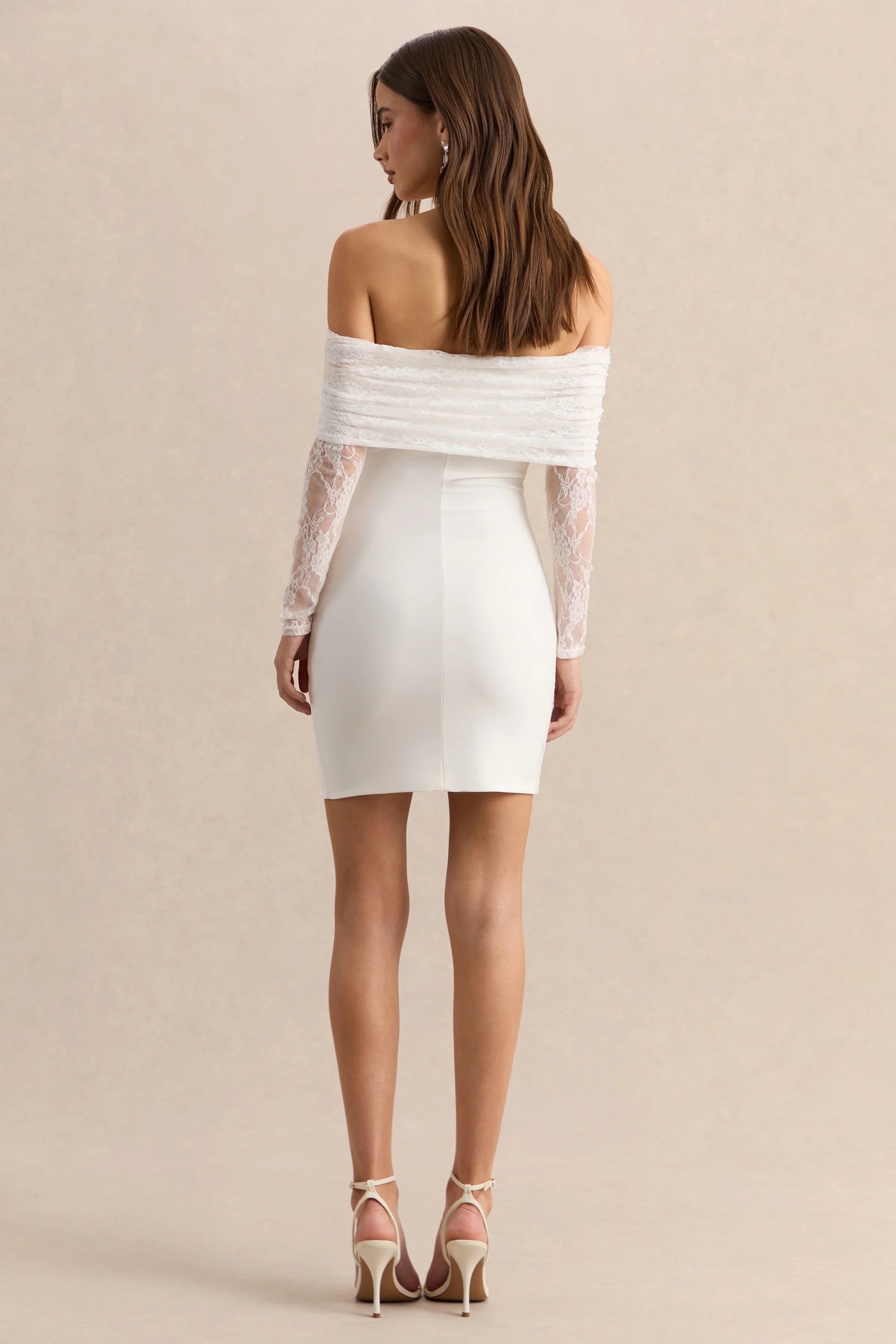 Incantelle White Bardot Neck Mini Dress