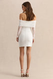 Incantelle White Bardot Neck Mini Dress
