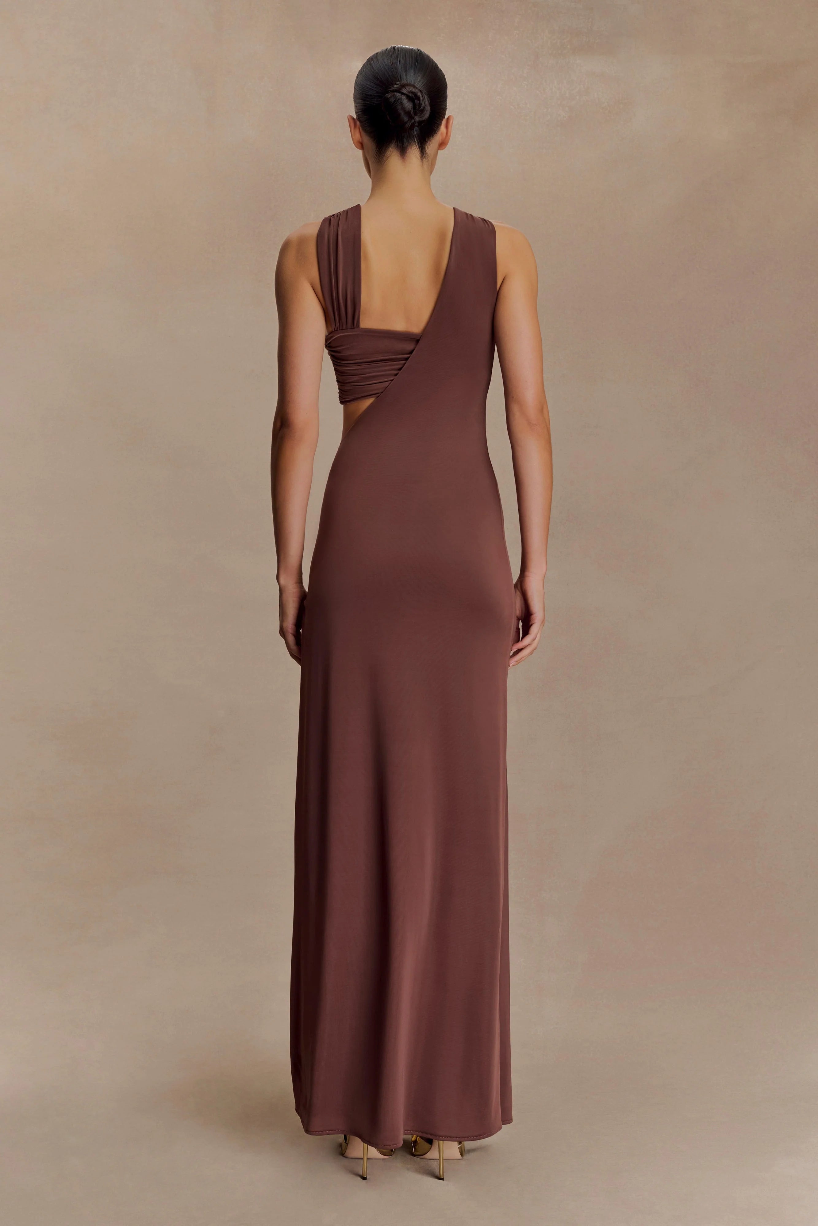 Lottie Slinky Maxi Dress With Split Chocolate