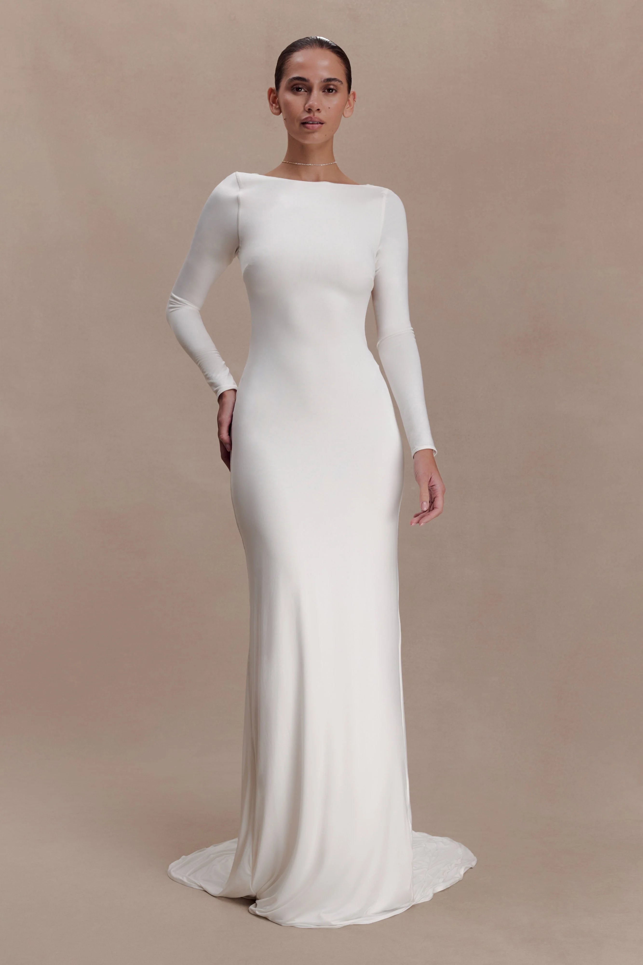 Marlene Slinky Low Back Maxi Dress White