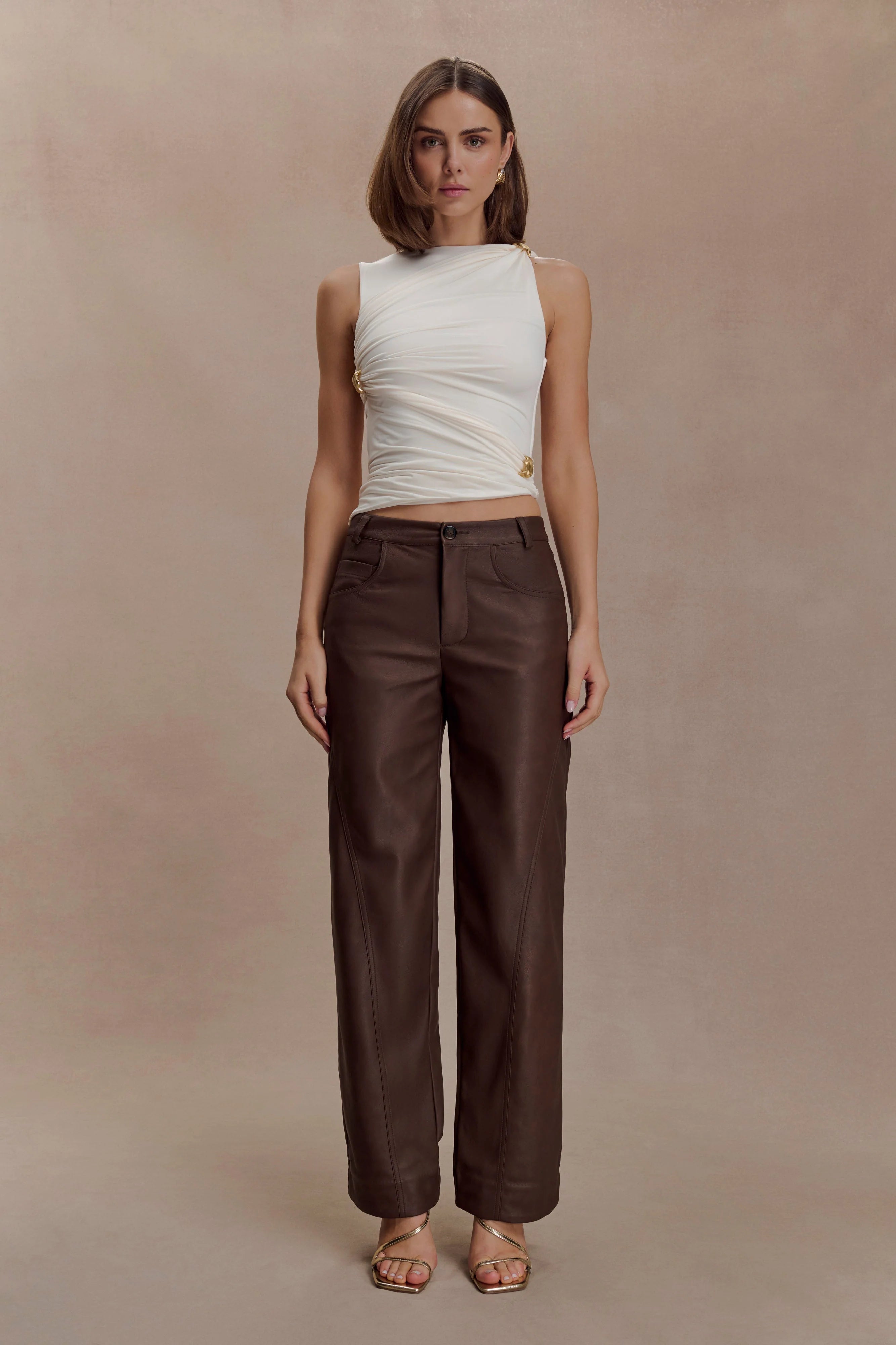 Amia Slinky Sleeveless Top With Hardware Ivory