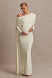 Cyra Cream Asymmetric Neck Maternity Maxi Dress With Sash