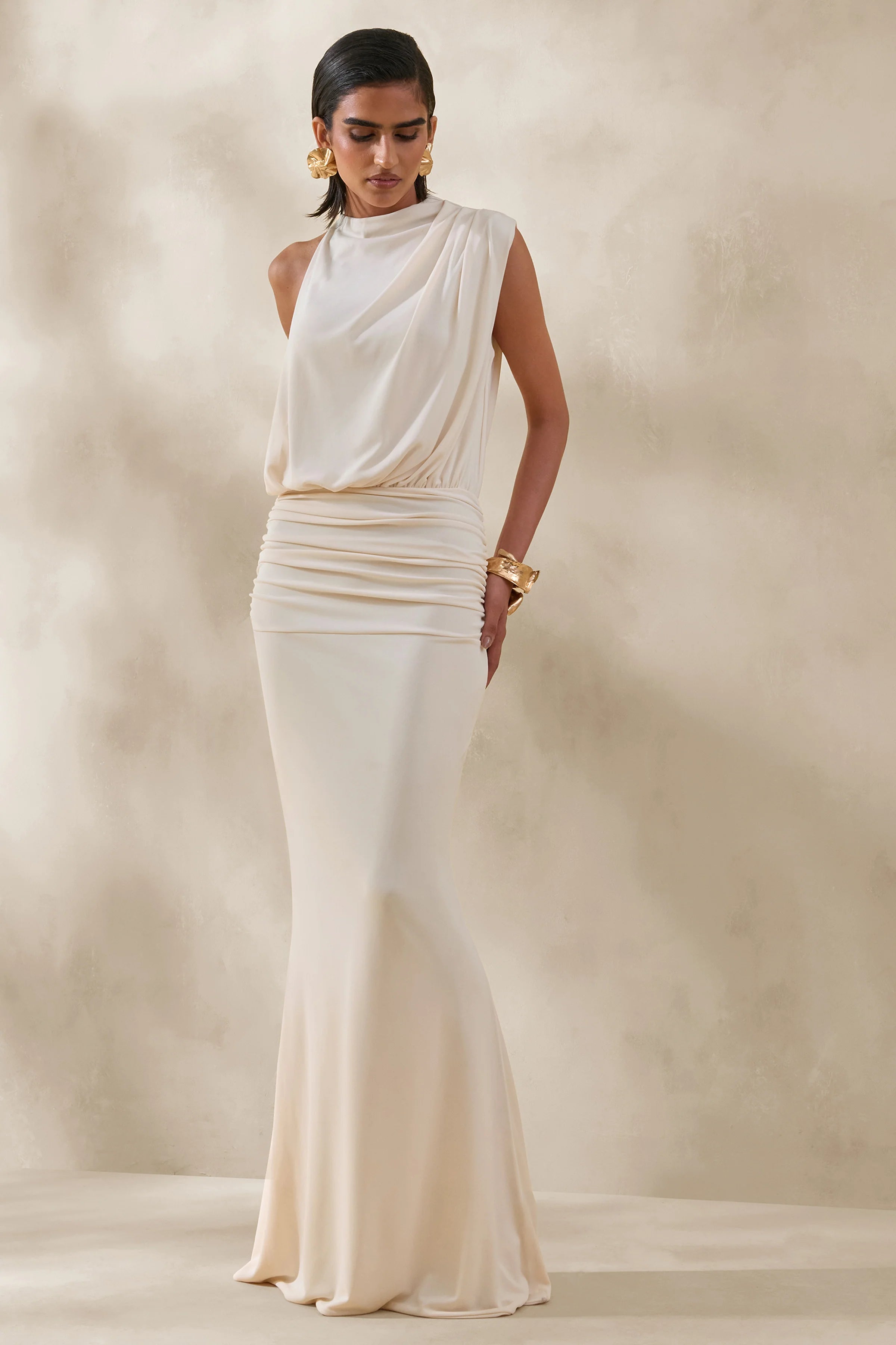 Umaira Cream High Neck Maxi Dress