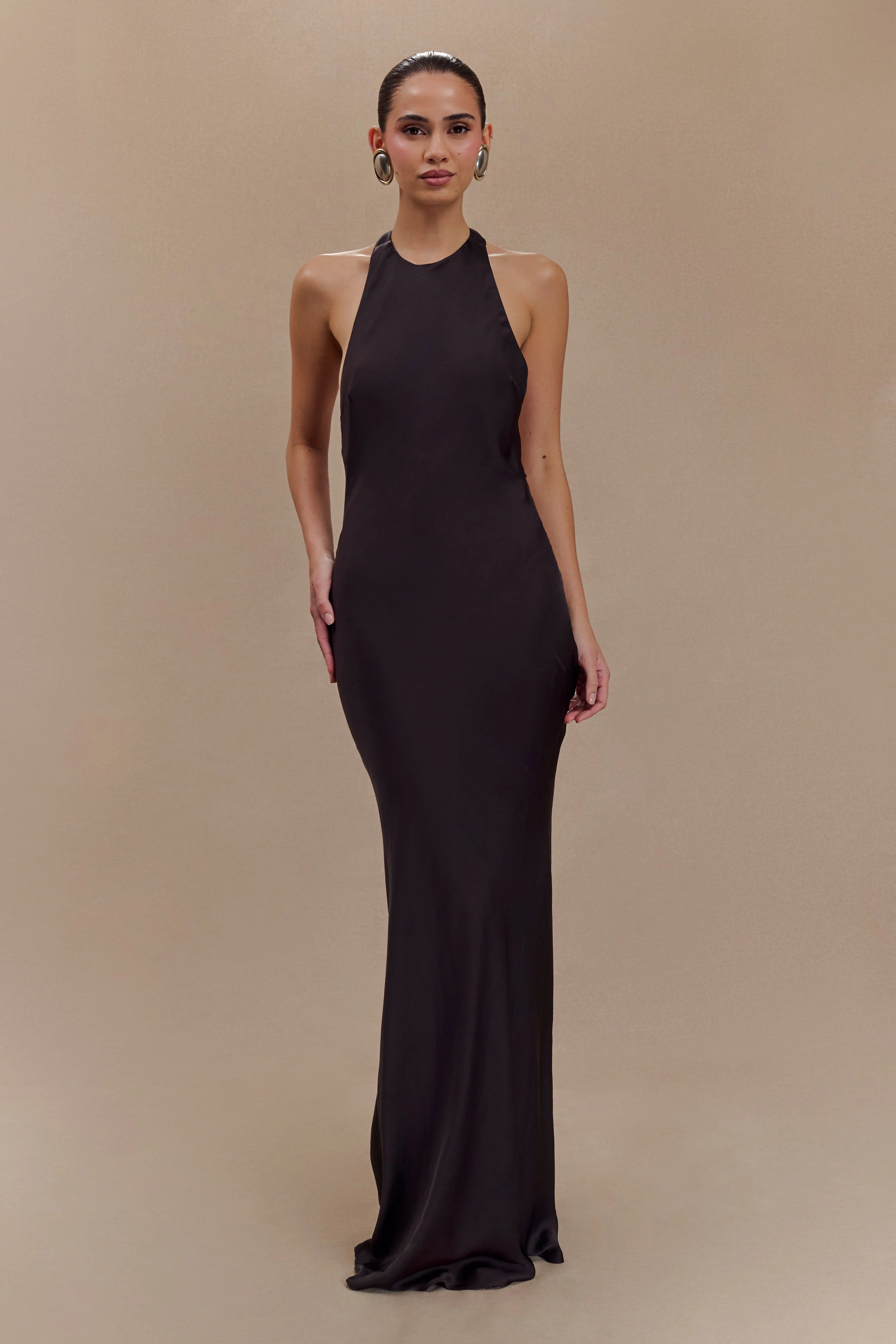 Rinna Satin Halter Maxi Dress Black