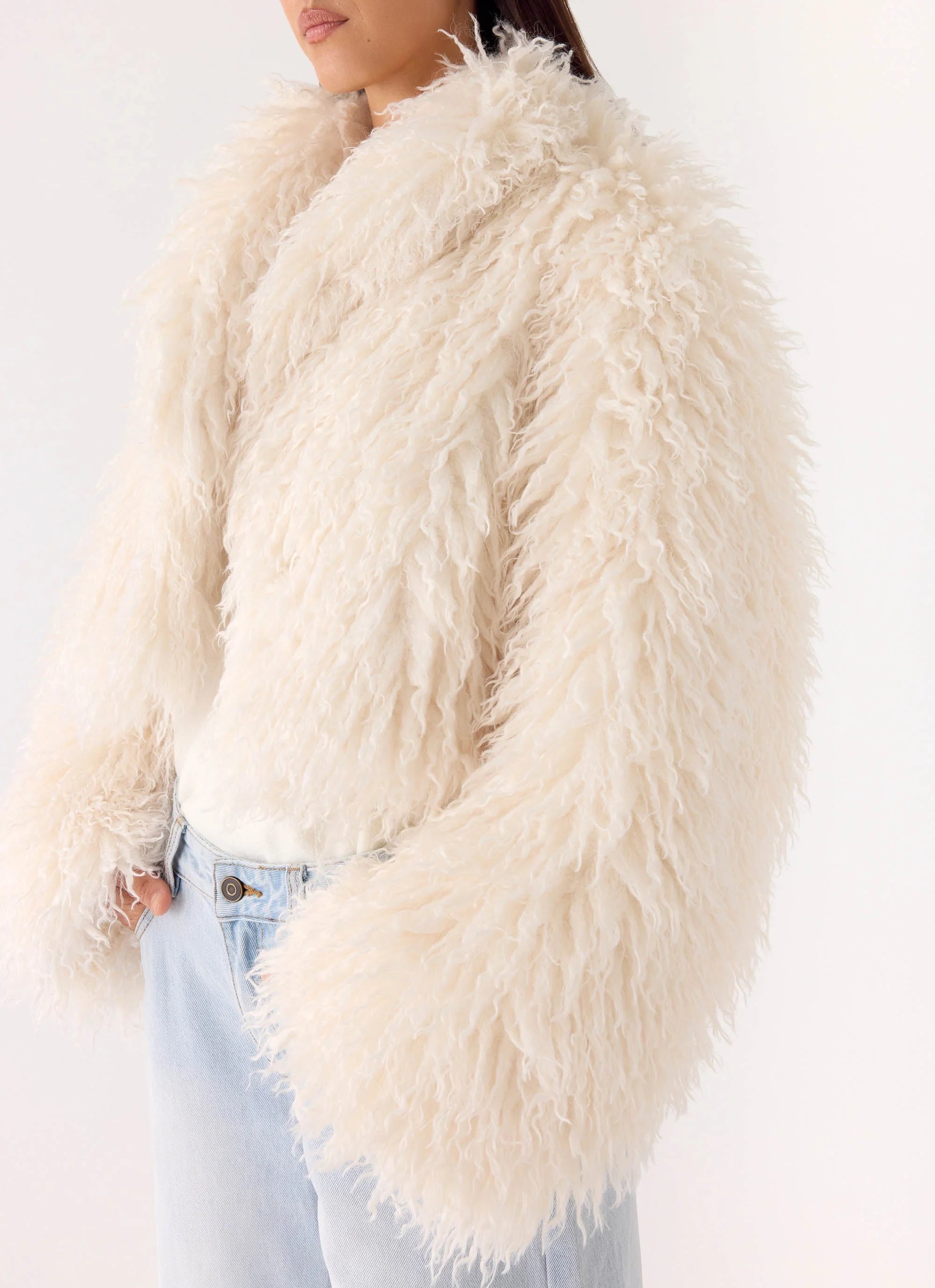 Virginia Cropped Faux Fur Jacket Ivory
