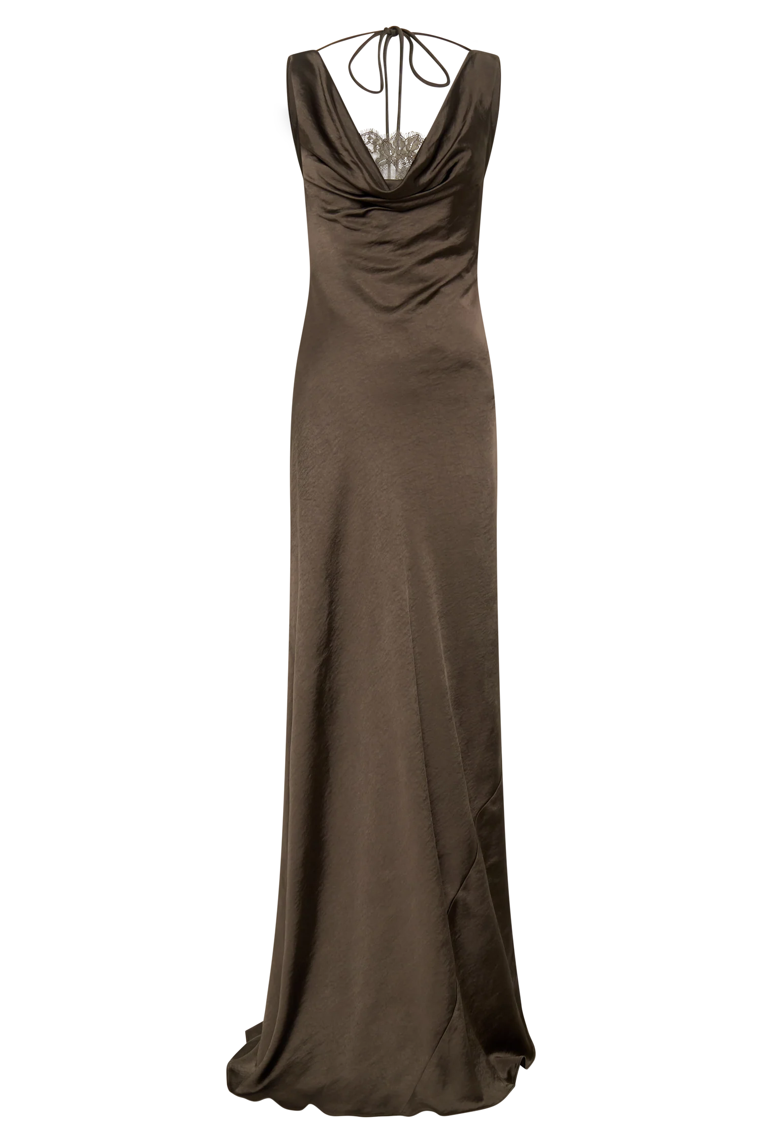 Ashley Cowl Neck Lace And Satin Maxi Dress Mocha