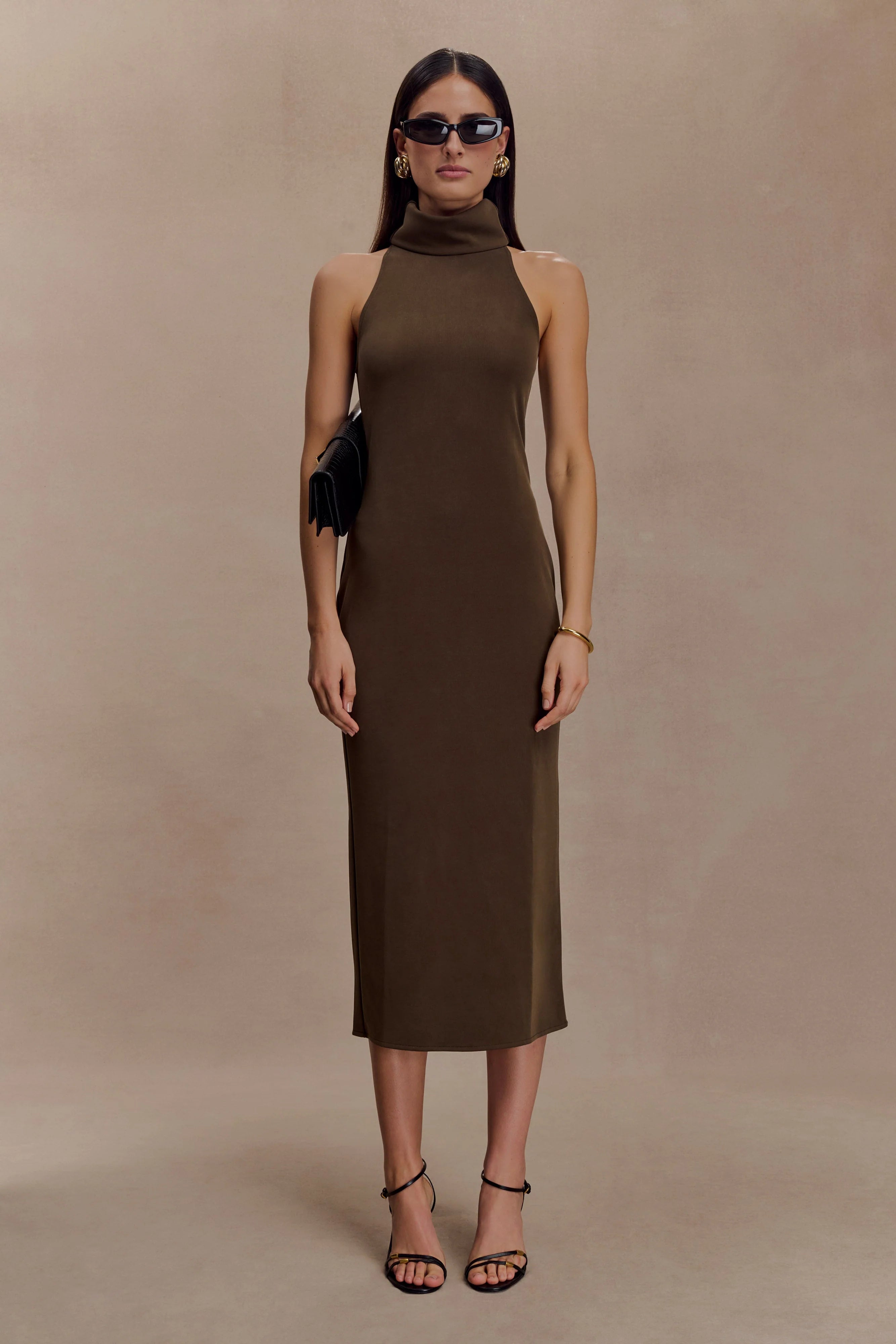 Kennedy High Neck Midi Dress Chocolate
