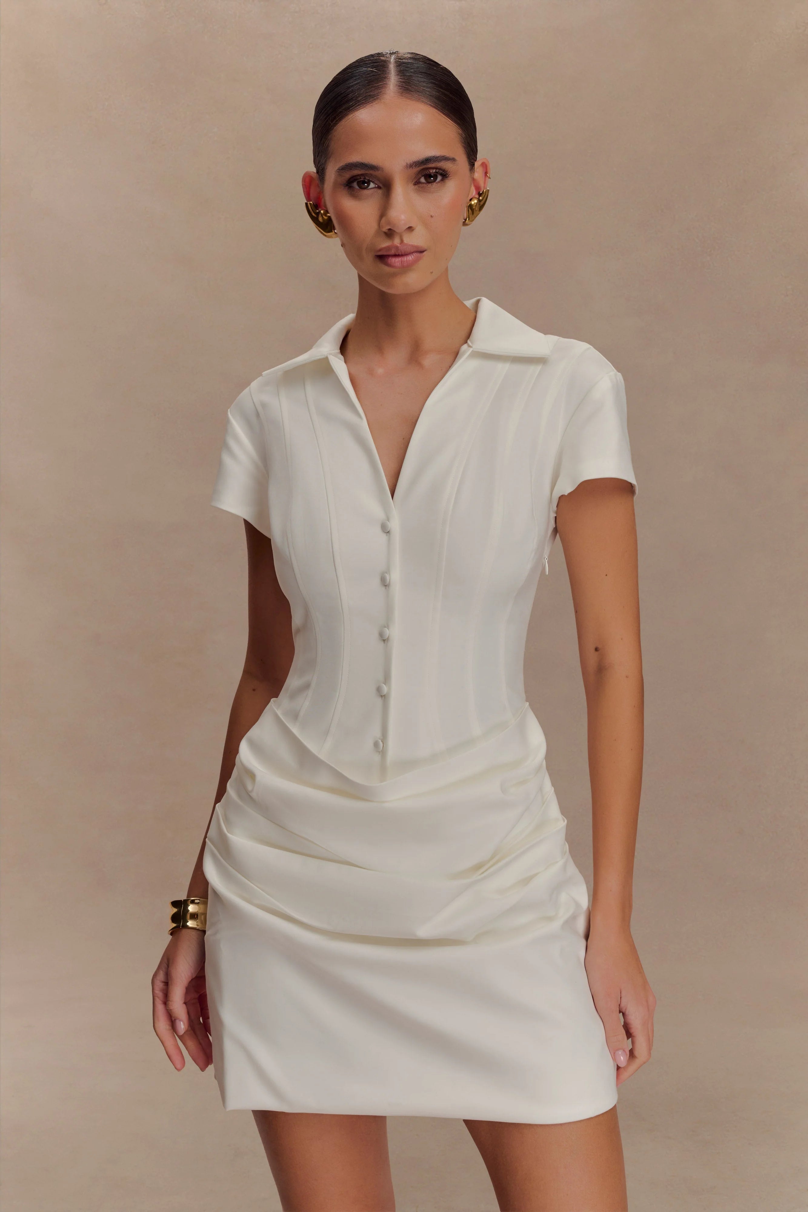 Tarryn Collared Cotton Mini Dress White