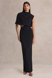 Roseth Black High Neck Maxi Dress With Removable Cape