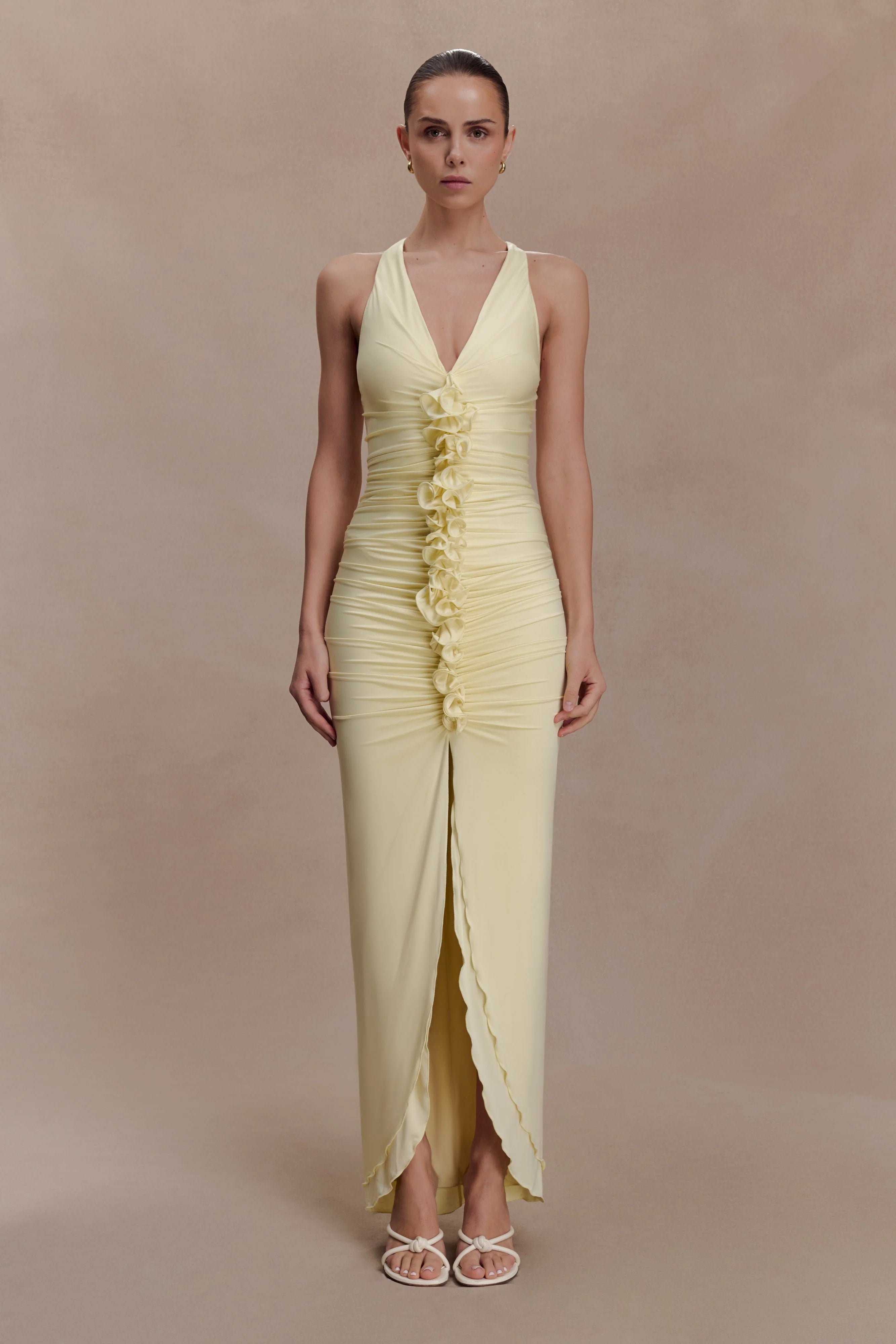 Alessandra Slinky Ruffle Maxi Dress Lemon