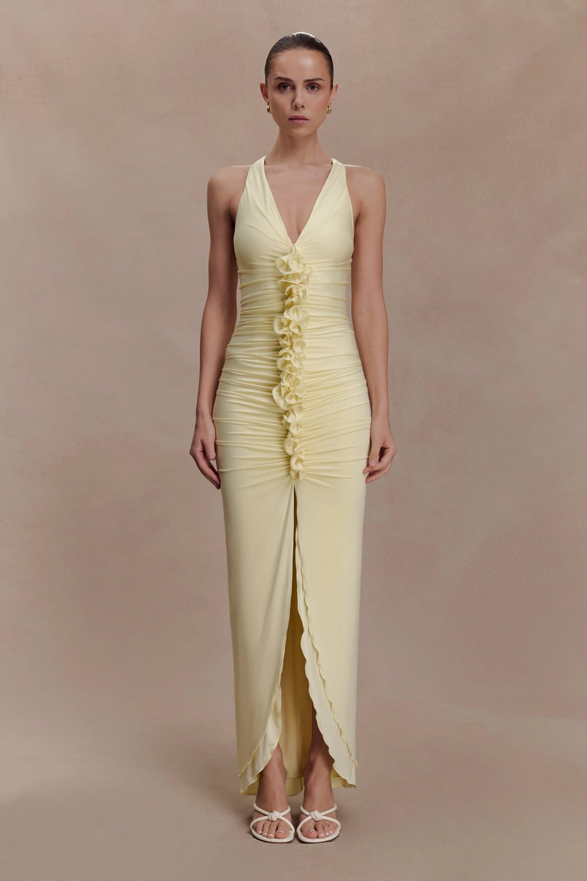 Alessandra Slinky Ruffle Maxi Dress Lemon