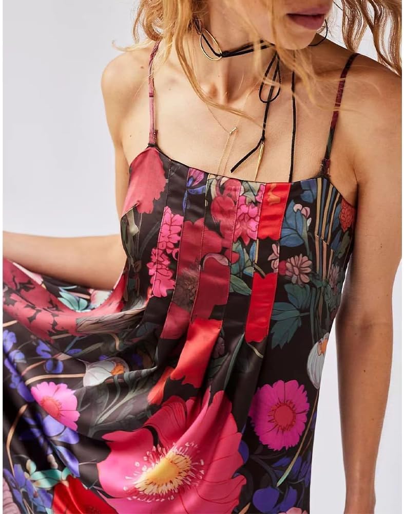 Women Boho Floral Maxi Dress Backless Spaghetti Strap A Line Flowy Summer Vacation Long Dress