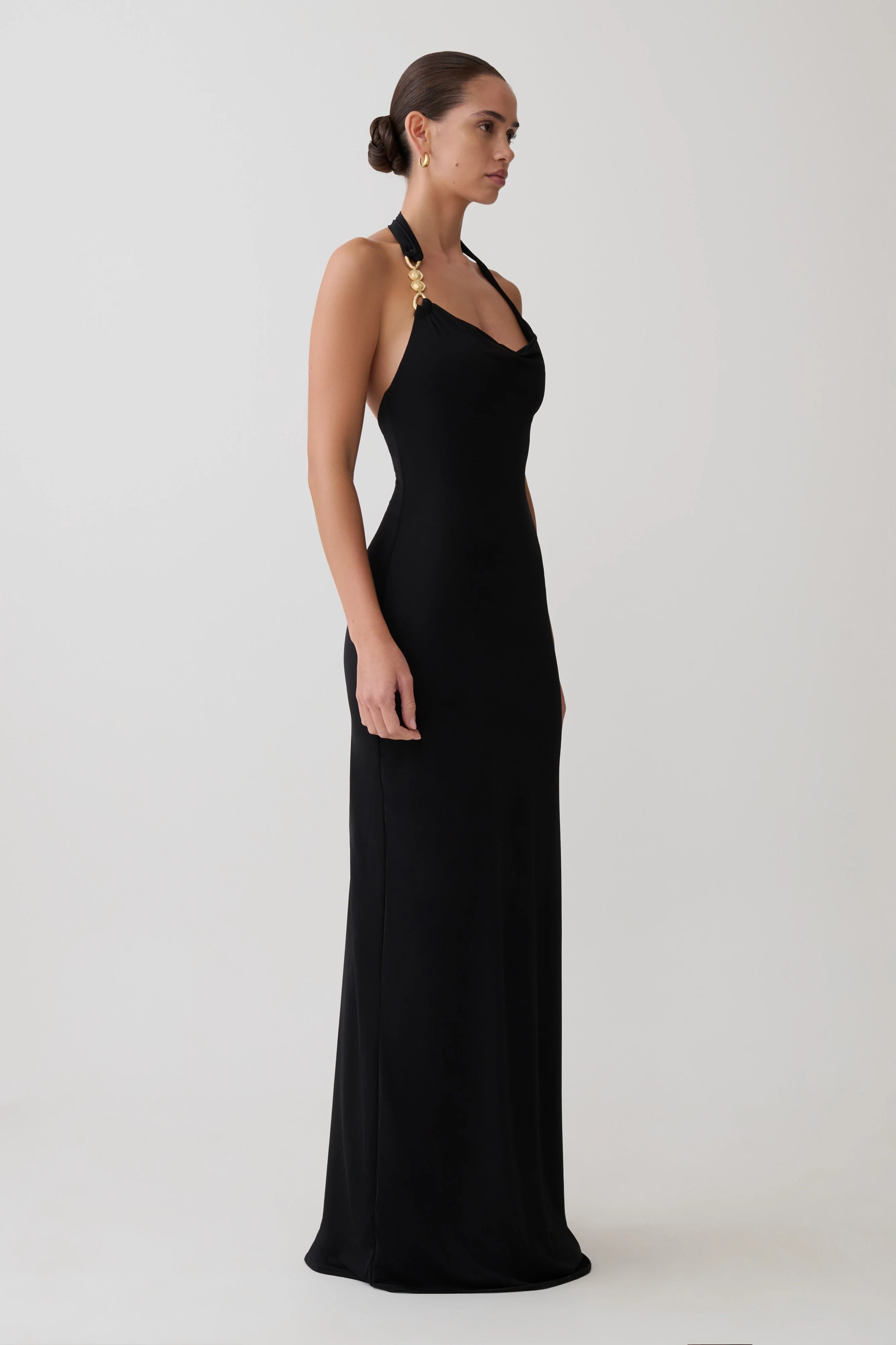 Khanh Slinky Halter Maxi Dress Black
