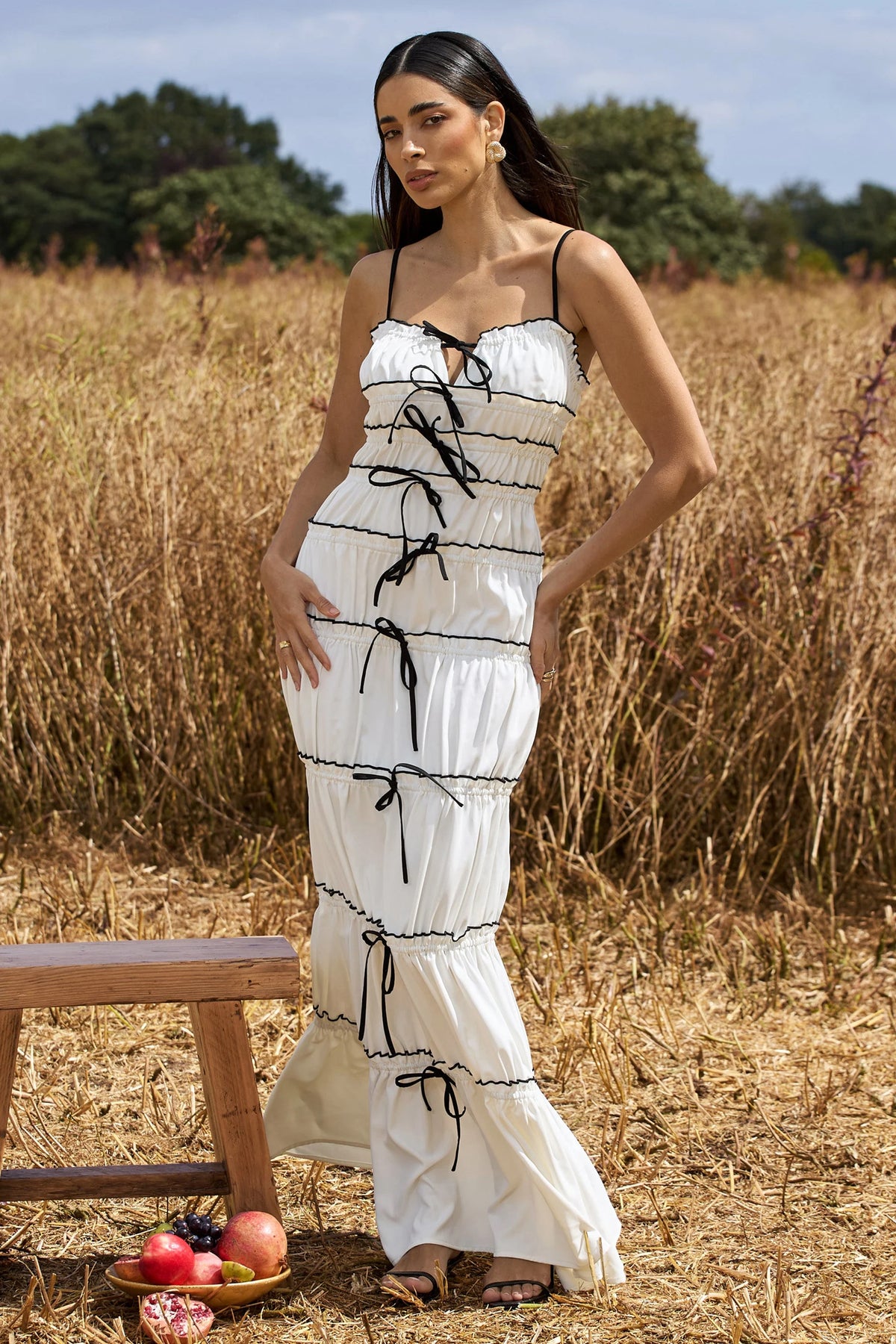Summer Breeze White Strappy Gathered Tiered Maxi Dress