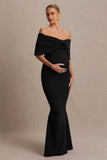 Libra Black Bow Bardot Maternity Maxi Dress