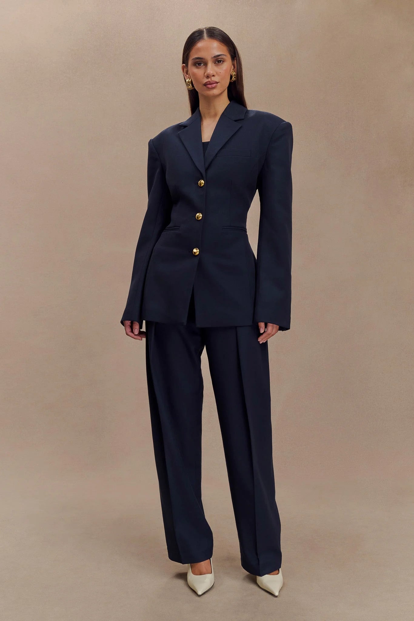 Penelope Pleated High Waisted Pants Dark Navy