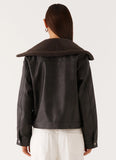 Inka PU Leather Shearling Jacket Charcoal