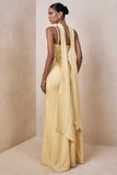 Starling Lemon Matte Satin Plunge Neck Maxi Dress With Scarf Detail