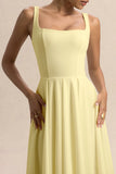 Parina Lemon Strappy Volume Hem Midi Dress