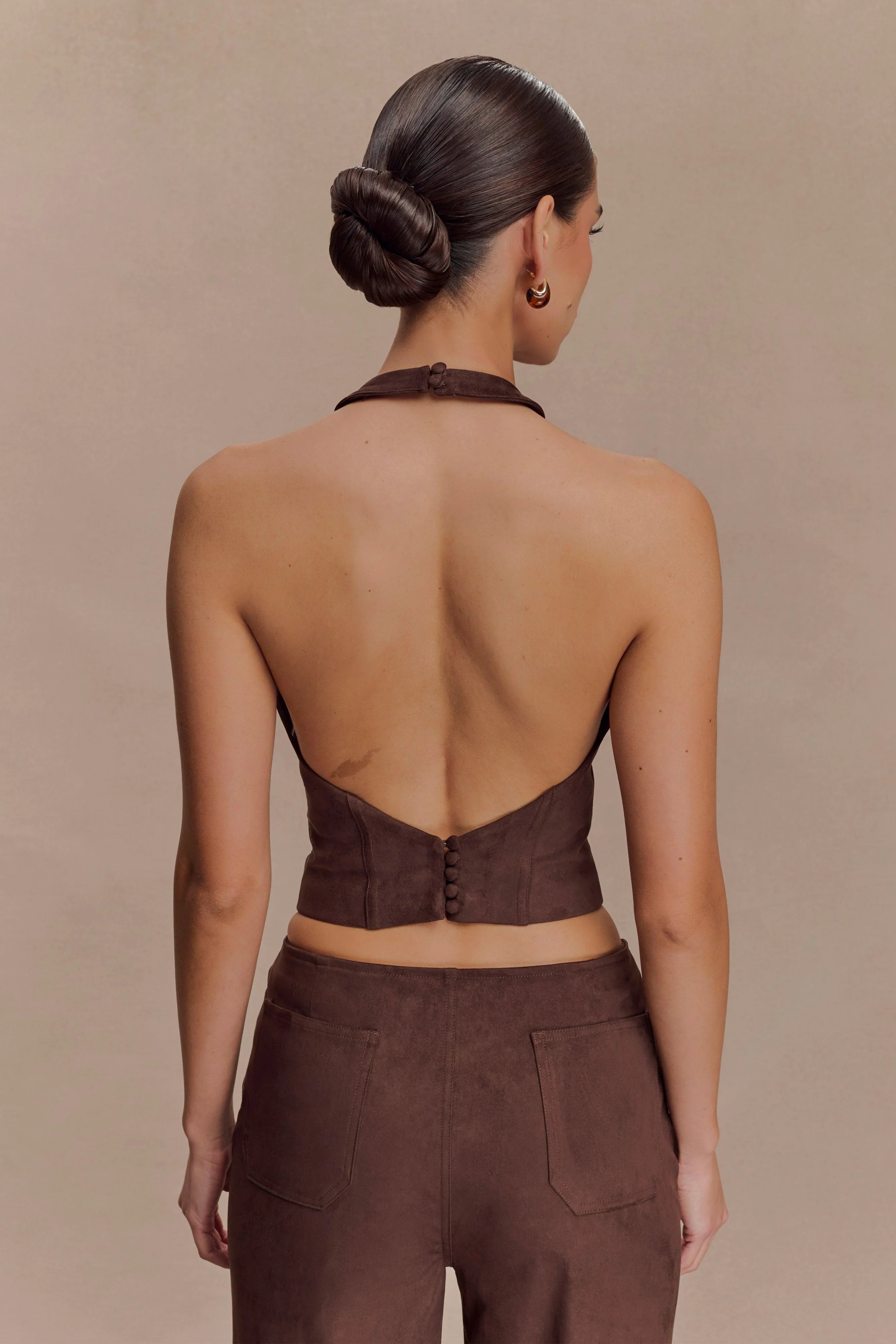 Logan Faux Suede Halter Top Dark Chocolate