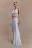 Clementine Chiffon Hand Beaded Maxi Skirt Pale Blue