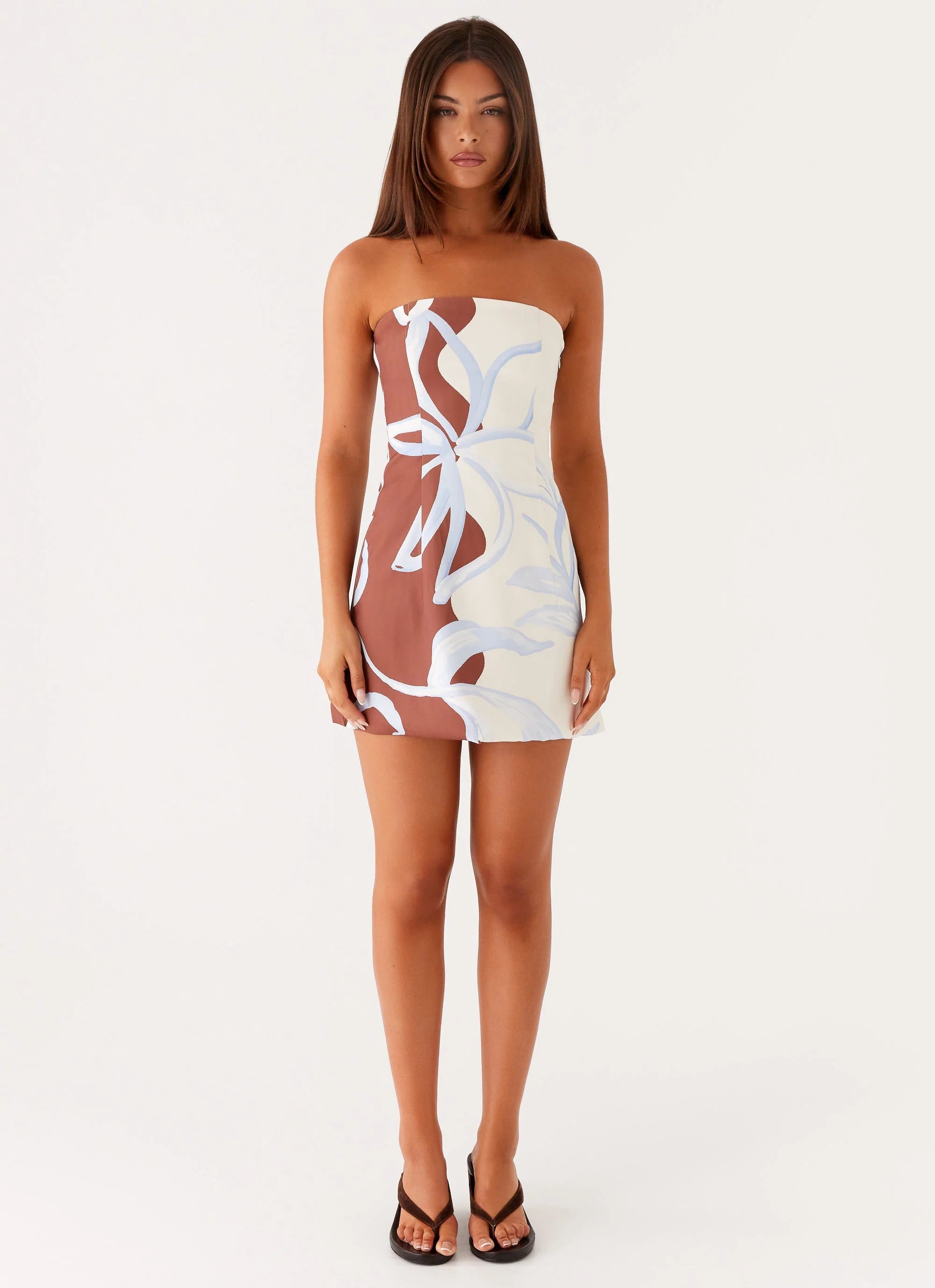 Denby Strapless Mini Dress Bloom Wave Print