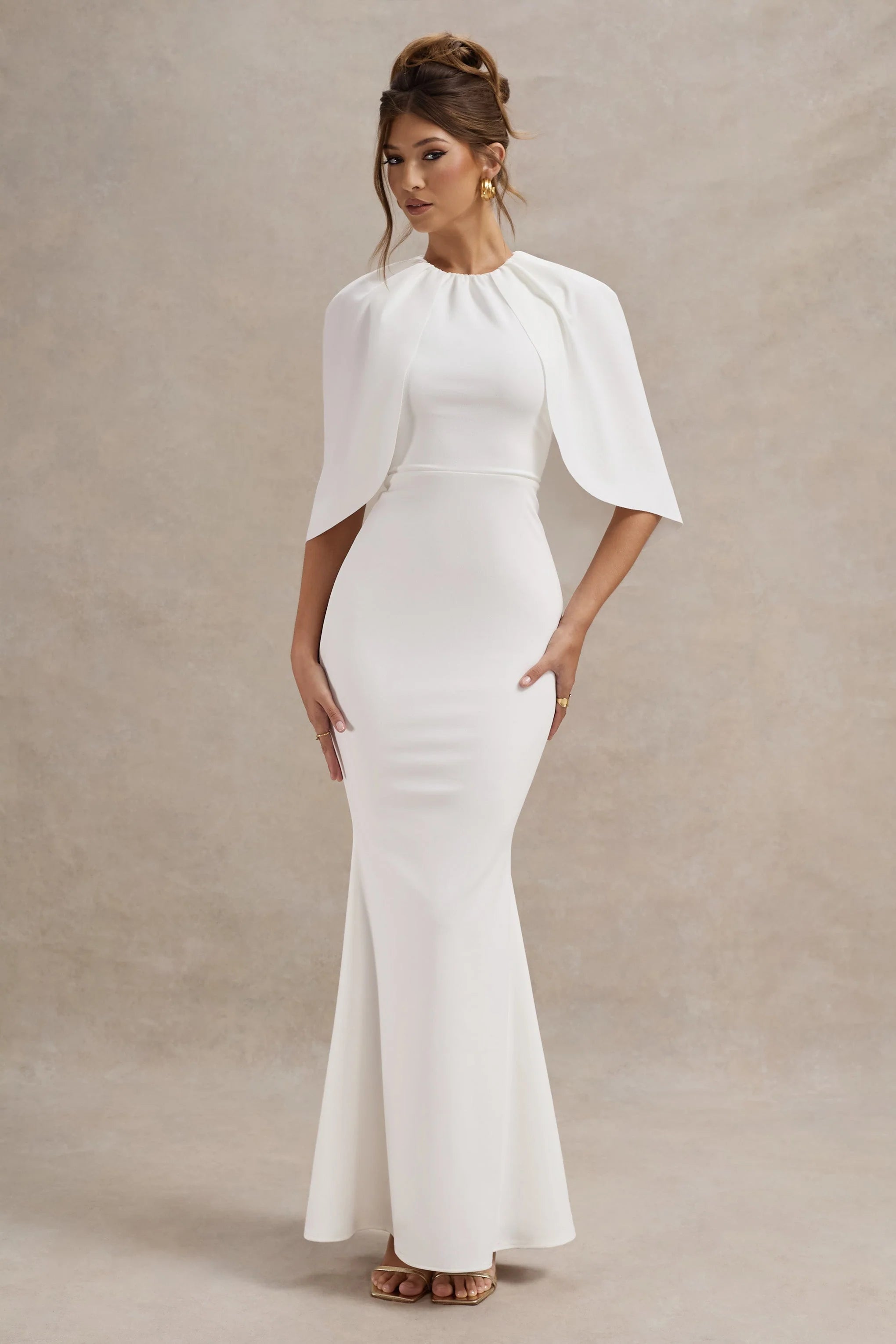 Kianne White Draped Short Sleeve Maxi Dress