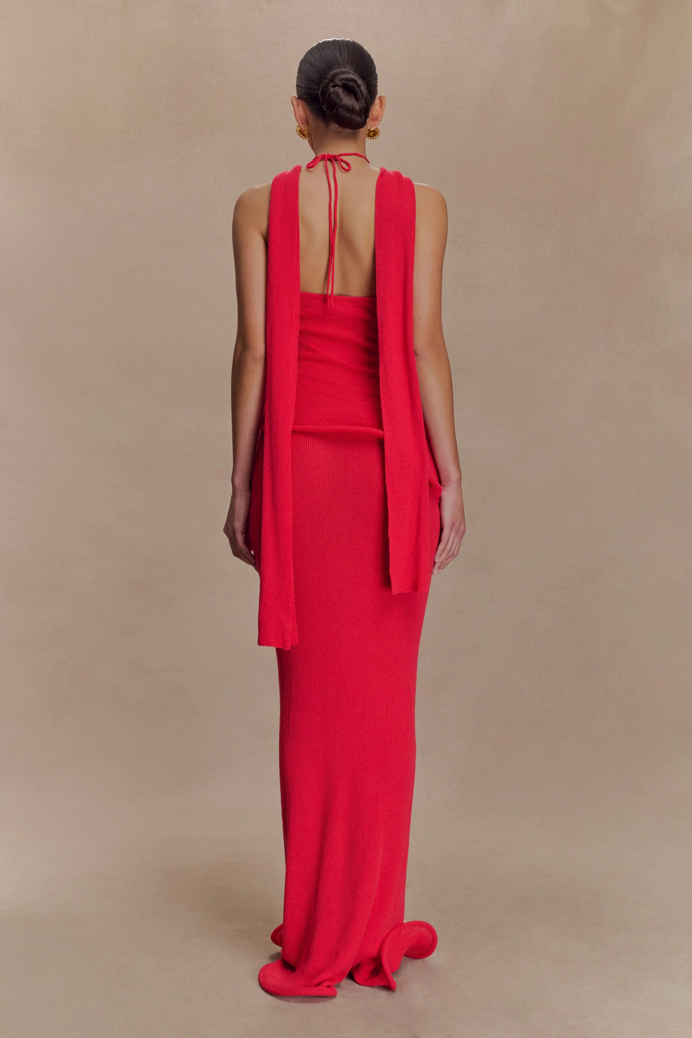 Caprice Halter Knit Maxi Dress Red
